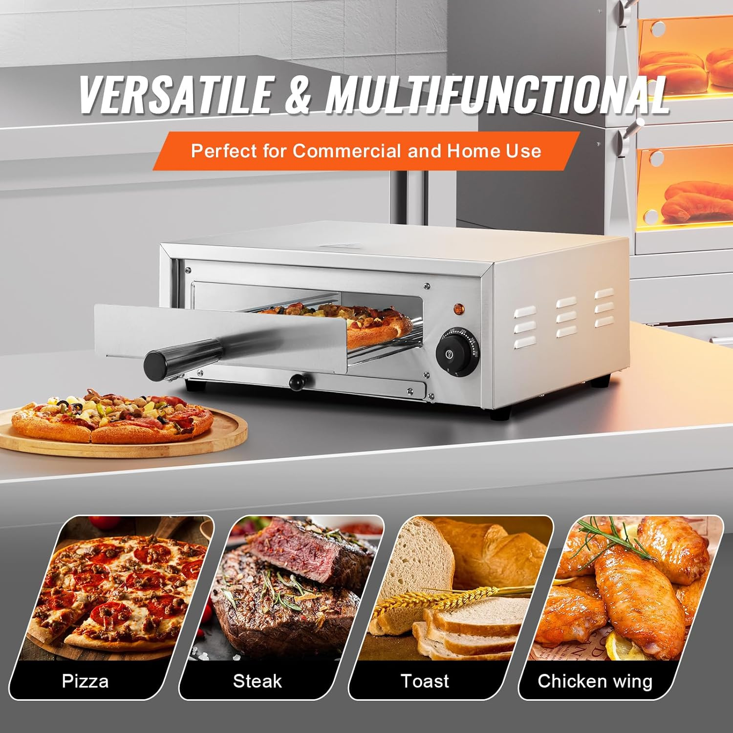 VEVOR Countertop Electric Pizza Oven, 12-Inch, 1500W, 50-350℃ Temp Range, Stainless Steel Construction and Easy-To-Clean Crumb Tray, Suitable for Both Commercial and Home Use image number 6