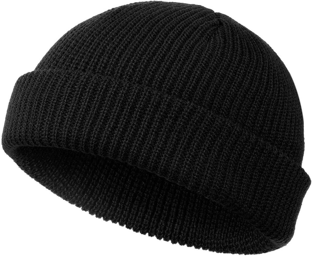 Lyvixora Casual Short Thread Hip Hop Hat, Warm Fisherman Beanie for Men and Women, Unisex Winter Warm Knit Hat Black