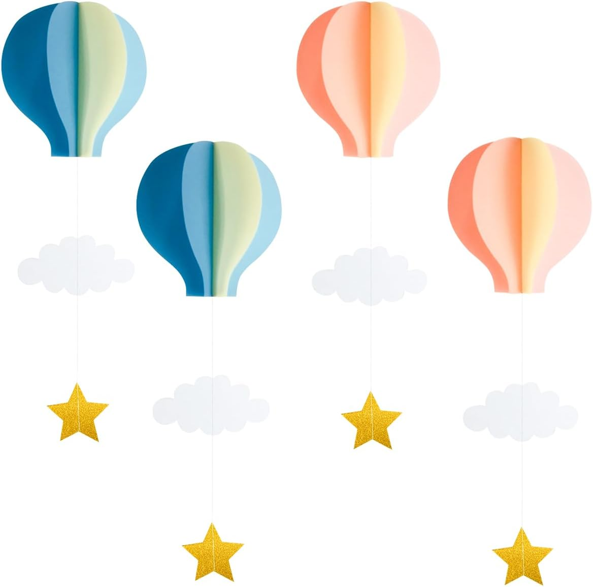 4 Pcs Cloud Hot Air Balloon Hanging Ornaments for Wedding,Birthday,3D Paper Decoration for Party (Hot Air Balloon) image number 5