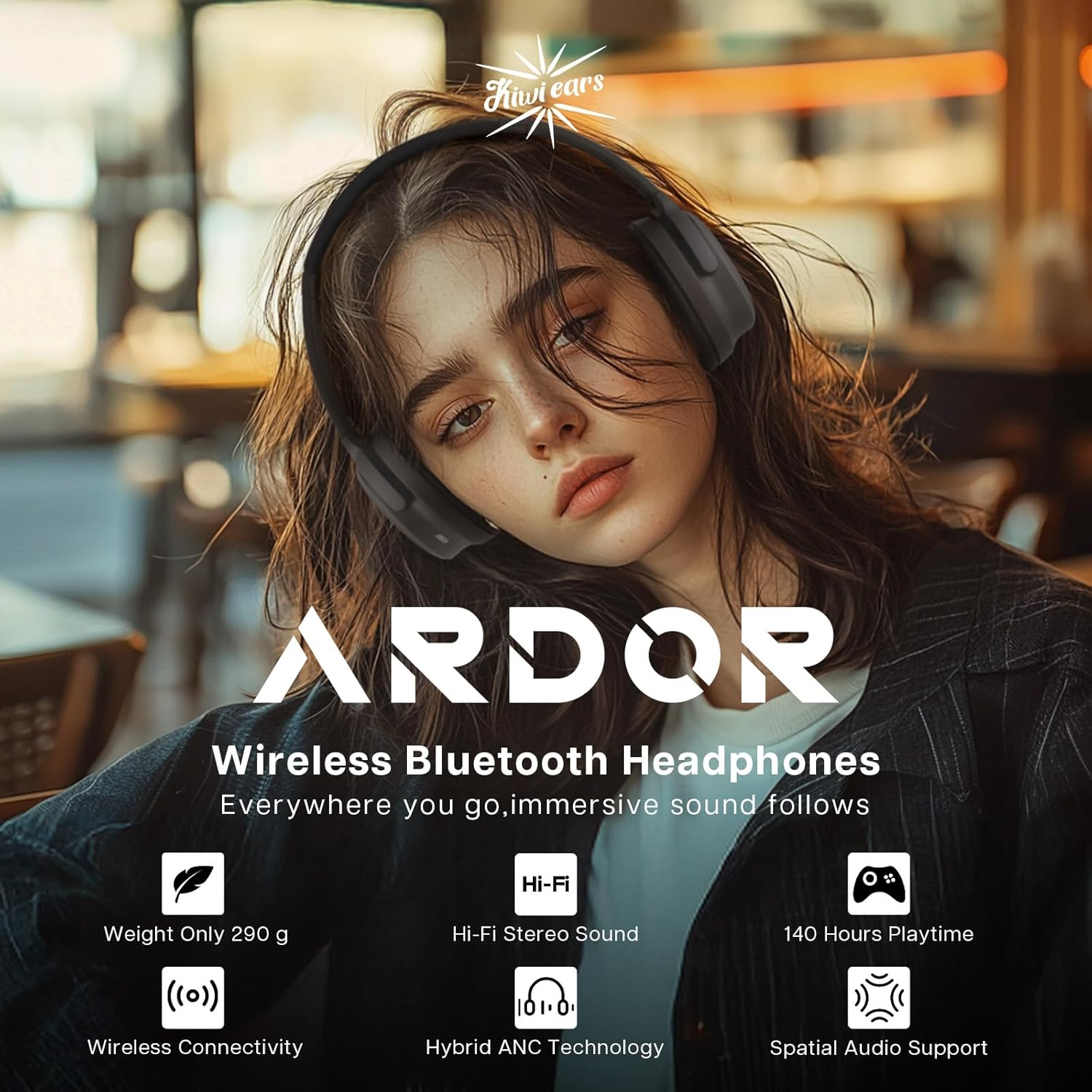 Linsoul Kiwi Ears Ardor Bluetooth 5.4 over Ear Headphones, Wireless DJ Studio Headphones, Dual Dynamic Driver Studio Monitor with Hybrid ANC, 140H Playtime, Lightweight for Podcast Gaming Guitar image number 6