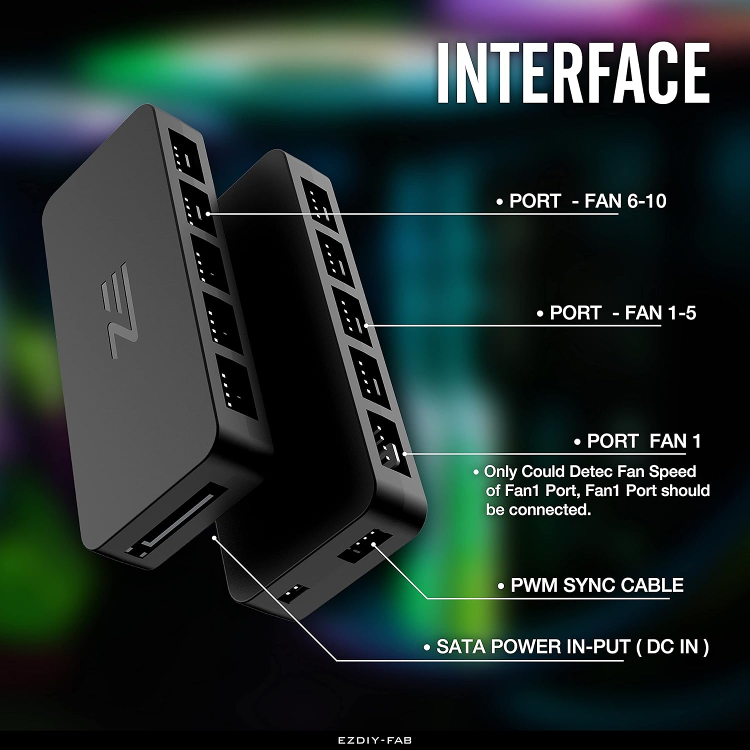EZDIY-FAB 10-Port PWM Fan Hub/Splitter for 4-Pin & 3-Pin Fans, Only Use One MB Header image number 3