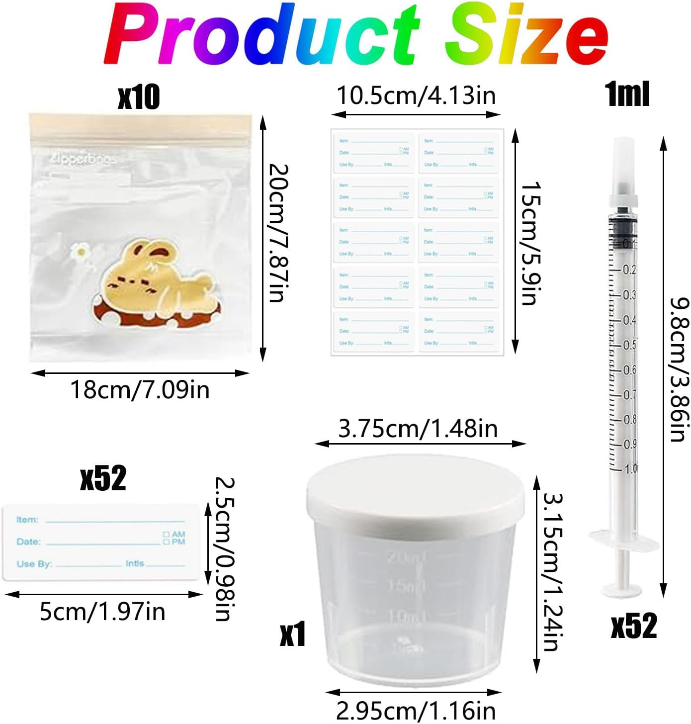 Colostrum Collector Kit, 52 Pcs 1Ml Colostrum Syringes with Caps, 1 Measuring Cup, 10 Storage Bags, 52 Labels image number 2