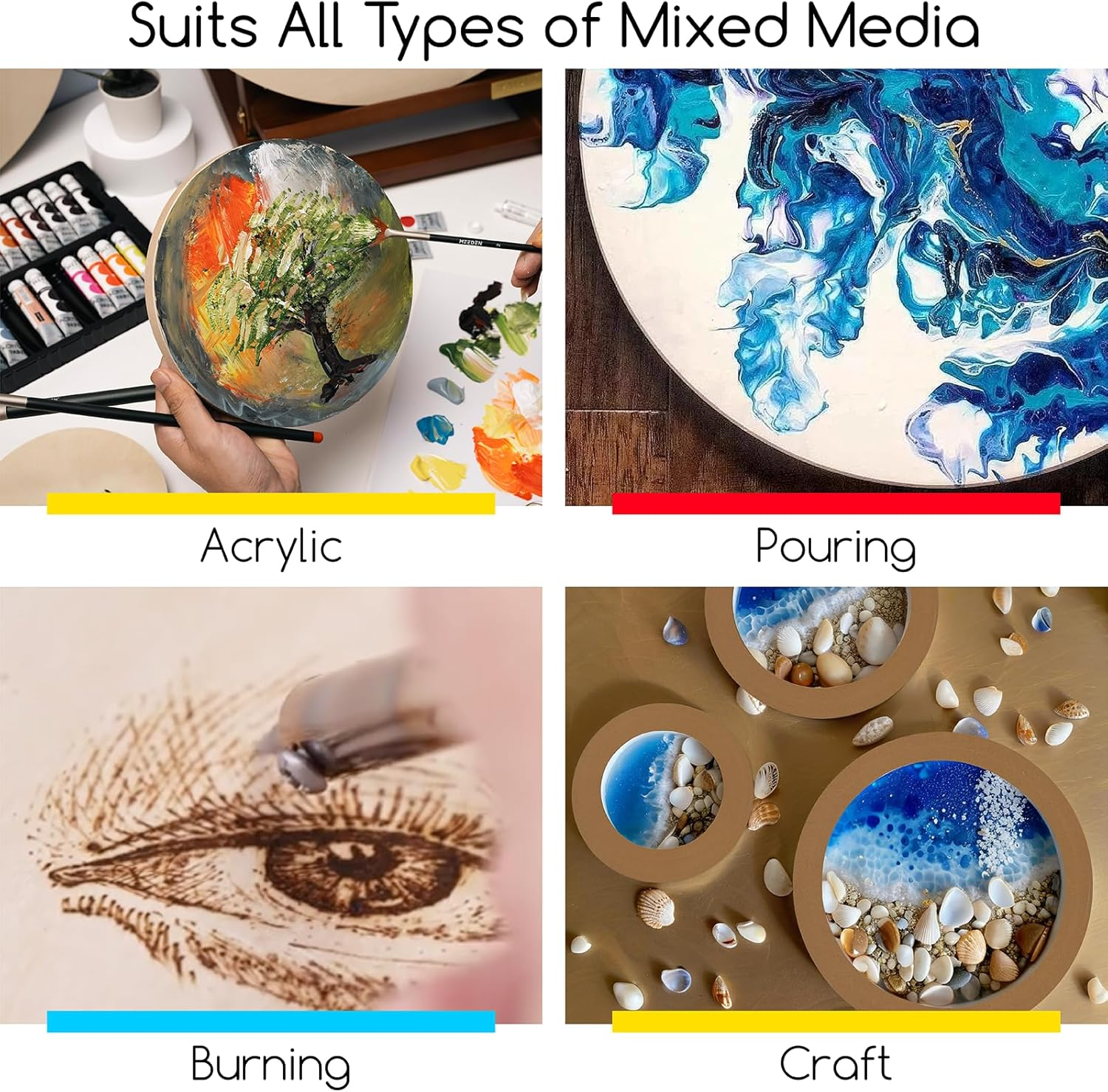 MEEDEN round Wood Canvas Panels: 3/4" Deep 12" Dia round Wooden Canvas Panel - Pack of 2 Cradled Wood Art Boards for Pouring Art, Crafts, Painting image number 4