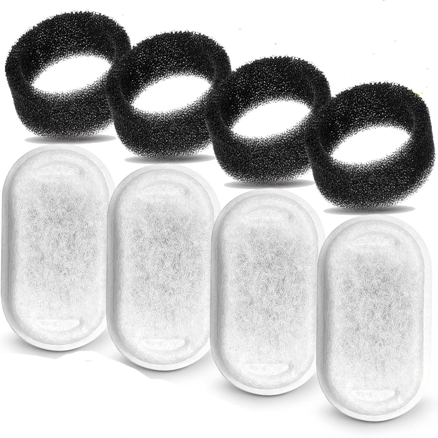 Cat Fountain Filters - 4 Pack with 4 Sponges, Compatible with Stainless Steel Pet Fountain, Adjustable Water Flow