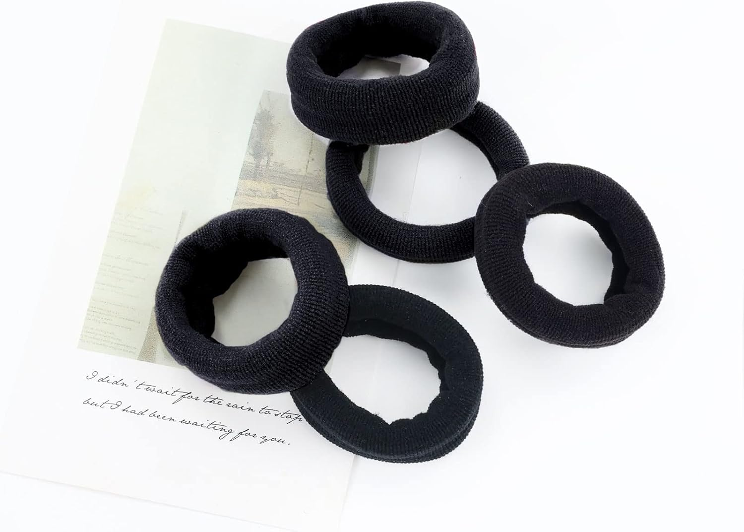 20 Pack Black Terry Cloth Knit Stretchy Elastic Wide Thick Hair Ties Scrunchies Elastics Hairbands Rubber Hair Bands Ties Ring Ponytail Holder Ponytail Twist Hair Accessories for Women Girl image number 3