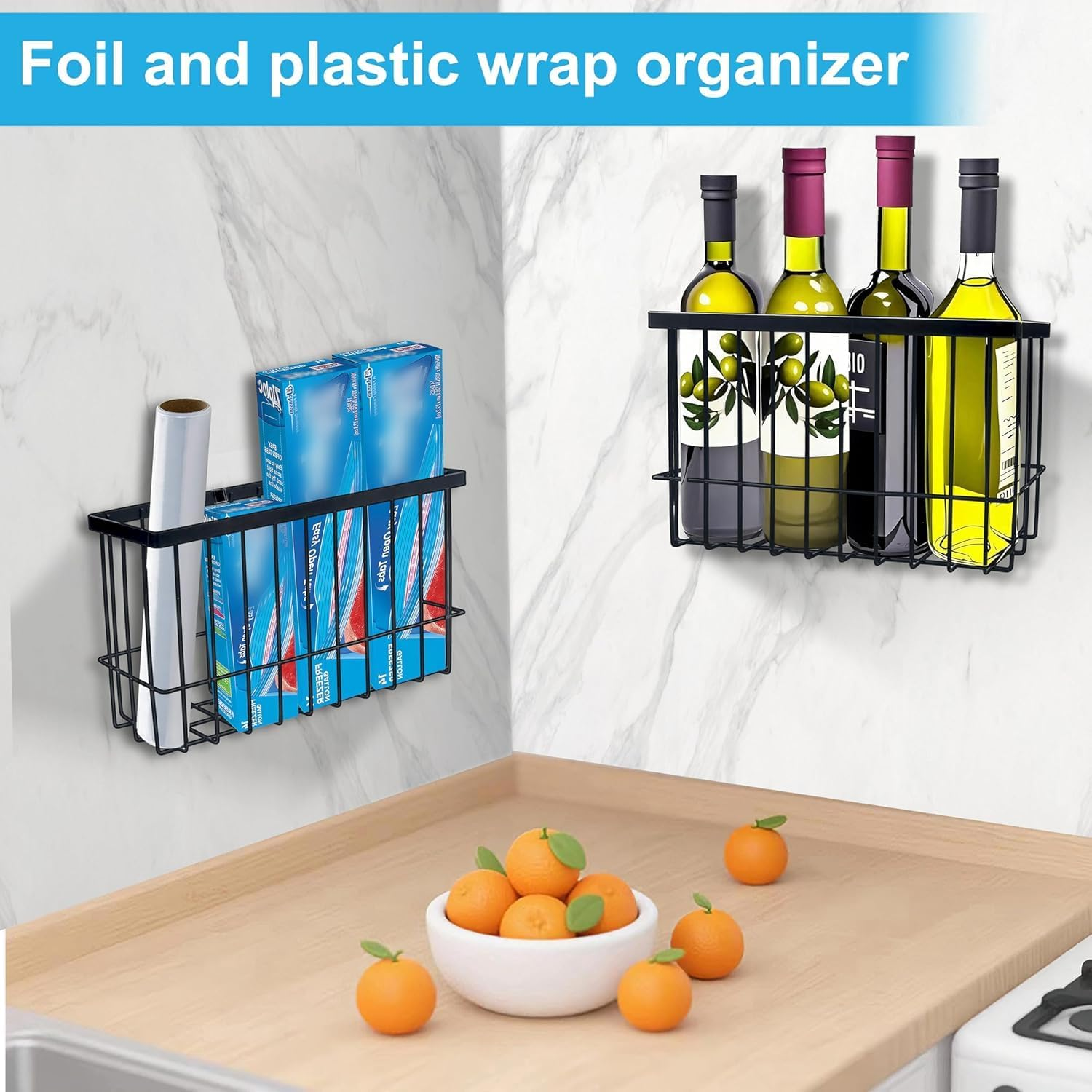 2 Packs Kitchen Cabinet Door Storage Box, Refrigerator Side Organizer, Self-Adhesive Storage Box, Wall Mounted Metal Storage Baskets, Bathroom/Cabinet/Kitchen Items Organiser Storage Box image number 5