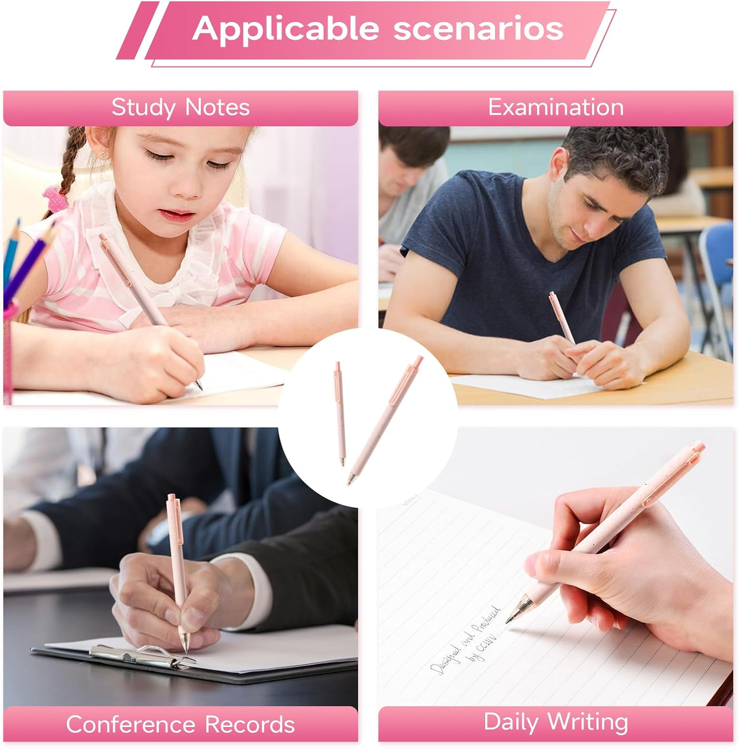 RIANCY Premium Pink Gel Pens - Smooth Writing, Quick Dry, Set of 12 - Ideal for Journaling, Note-Taking, Art Supplies - 10 Pcs Retro Color-Black Ink image number 5