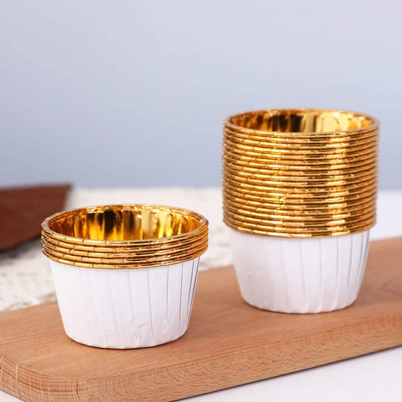 Cupcake Liners - 100 Pieces White Baking Cups &ndash; Cases for Cupcakes, Muffins, Savoury and Desserts - Disposable Gold Foil Lined Wrapper Patty Pans (White) - Blue image number 7