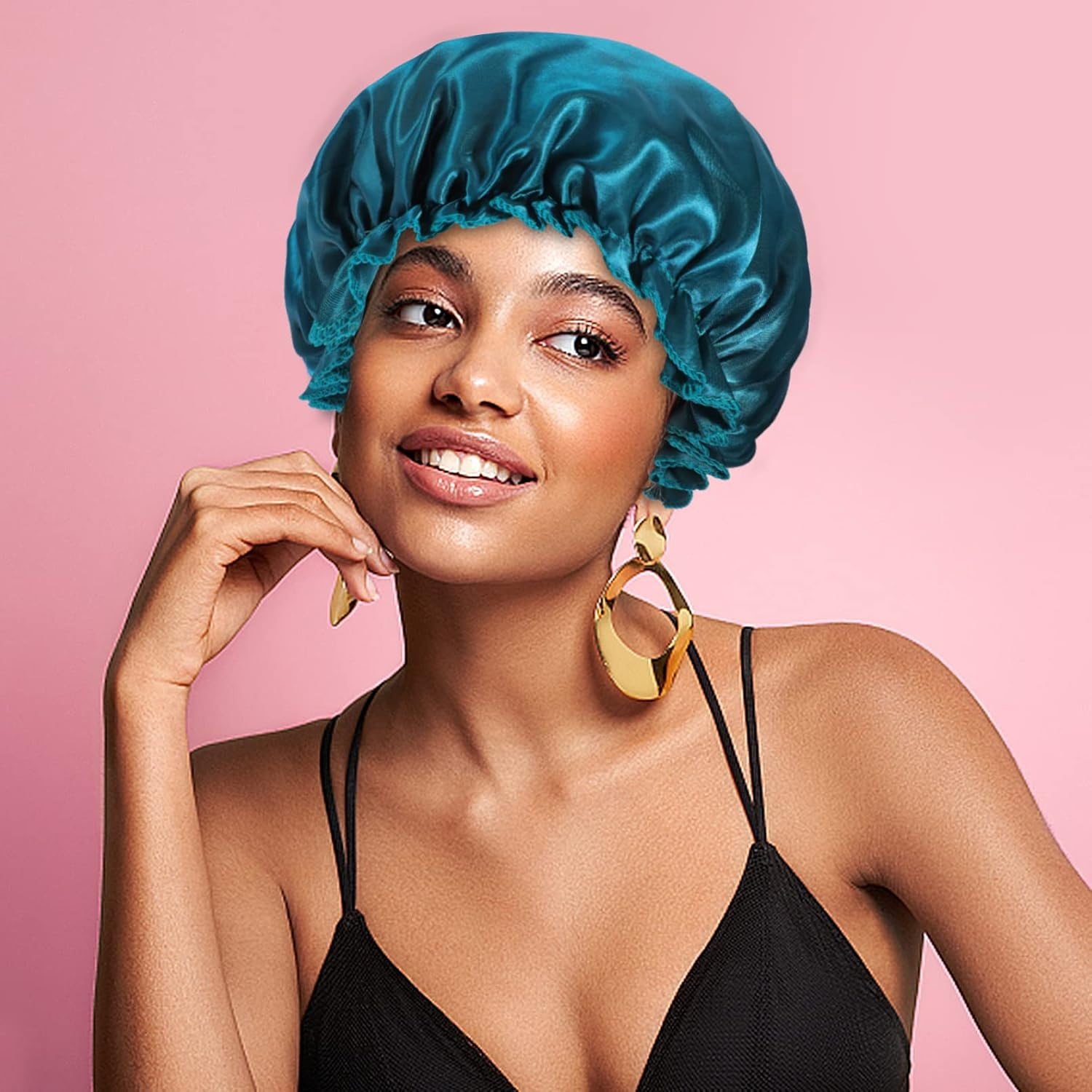 Extra Large Satin Bonnets Sleep Caps,Soft Wide Band Elastic Satin Bonnet,Comfortable Silk Bonnet,Satin Silk Jumbo Bonnet image number 5