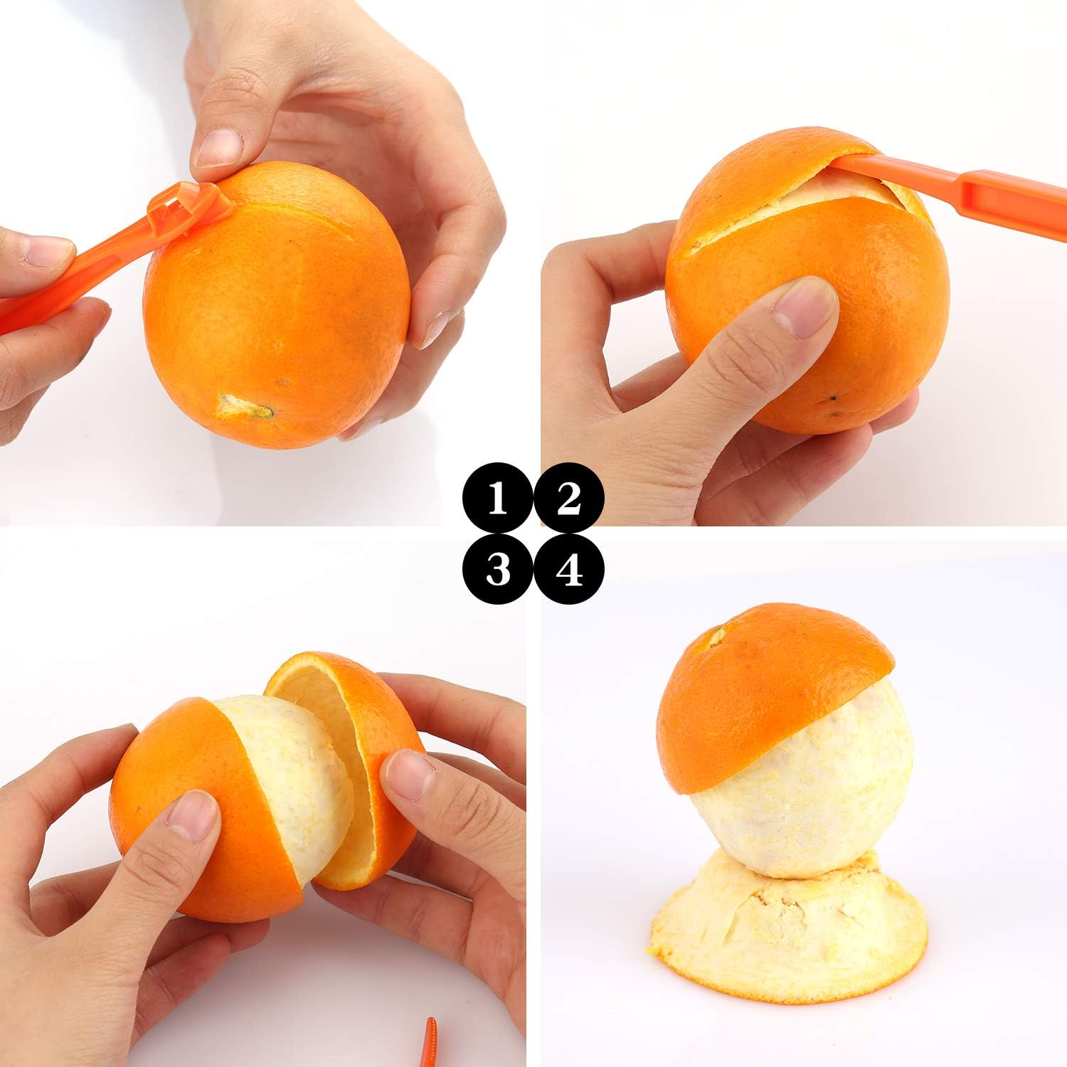 LUTER 6+2Pcs Orange Peeler Citrus Remover Plastic Slicer Cutter Easy Fruit Opener Kitchen Gadget for Orange, Avacados image number 2