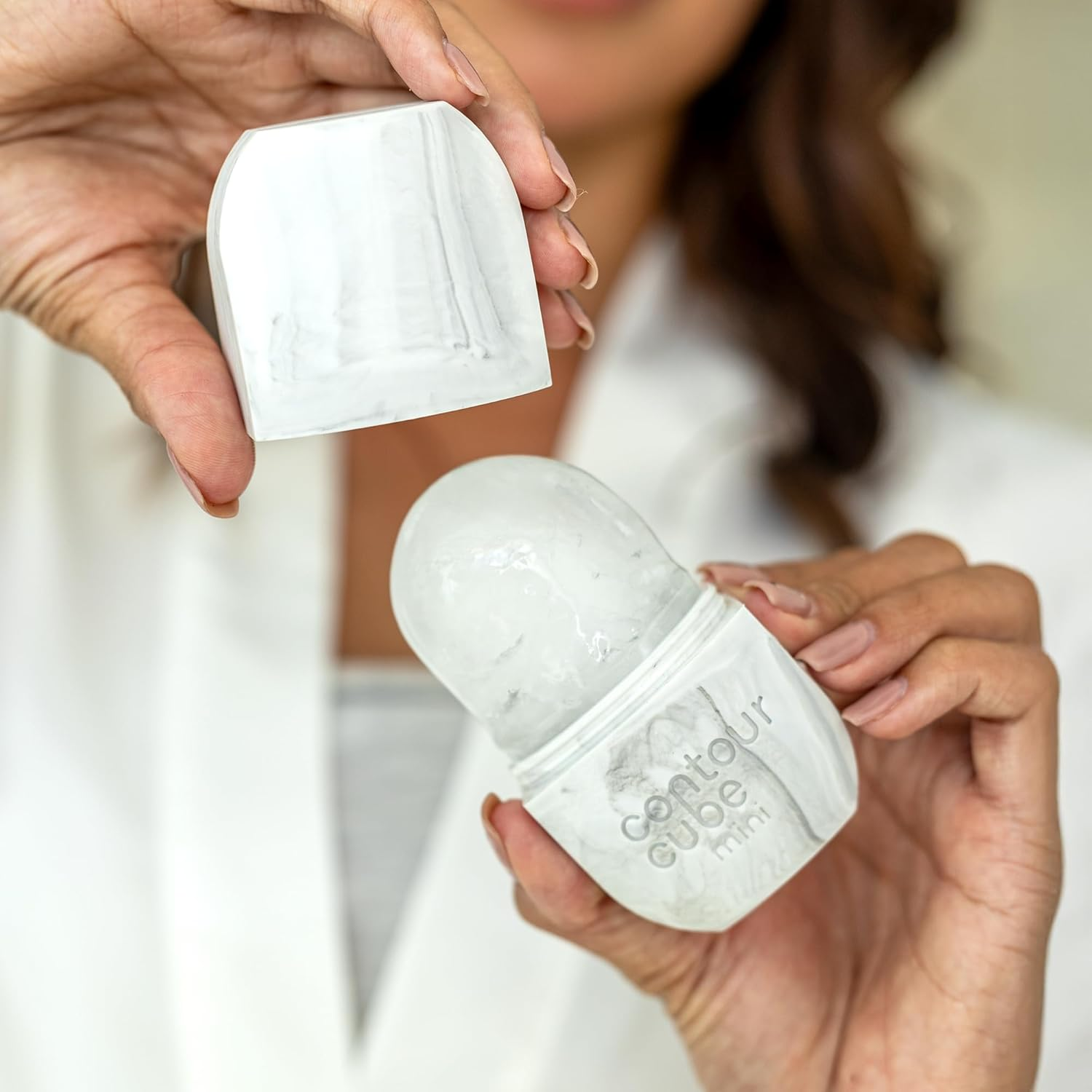 Contour Cube Mini - Revolutionary Ice Roller for Sculpting & De-Puffing - Face Ice Roller & Massager - Ice Mold for Face - Compact Skin Care Tools for Daily Skincare & Travel - Marble - Blue image number 3