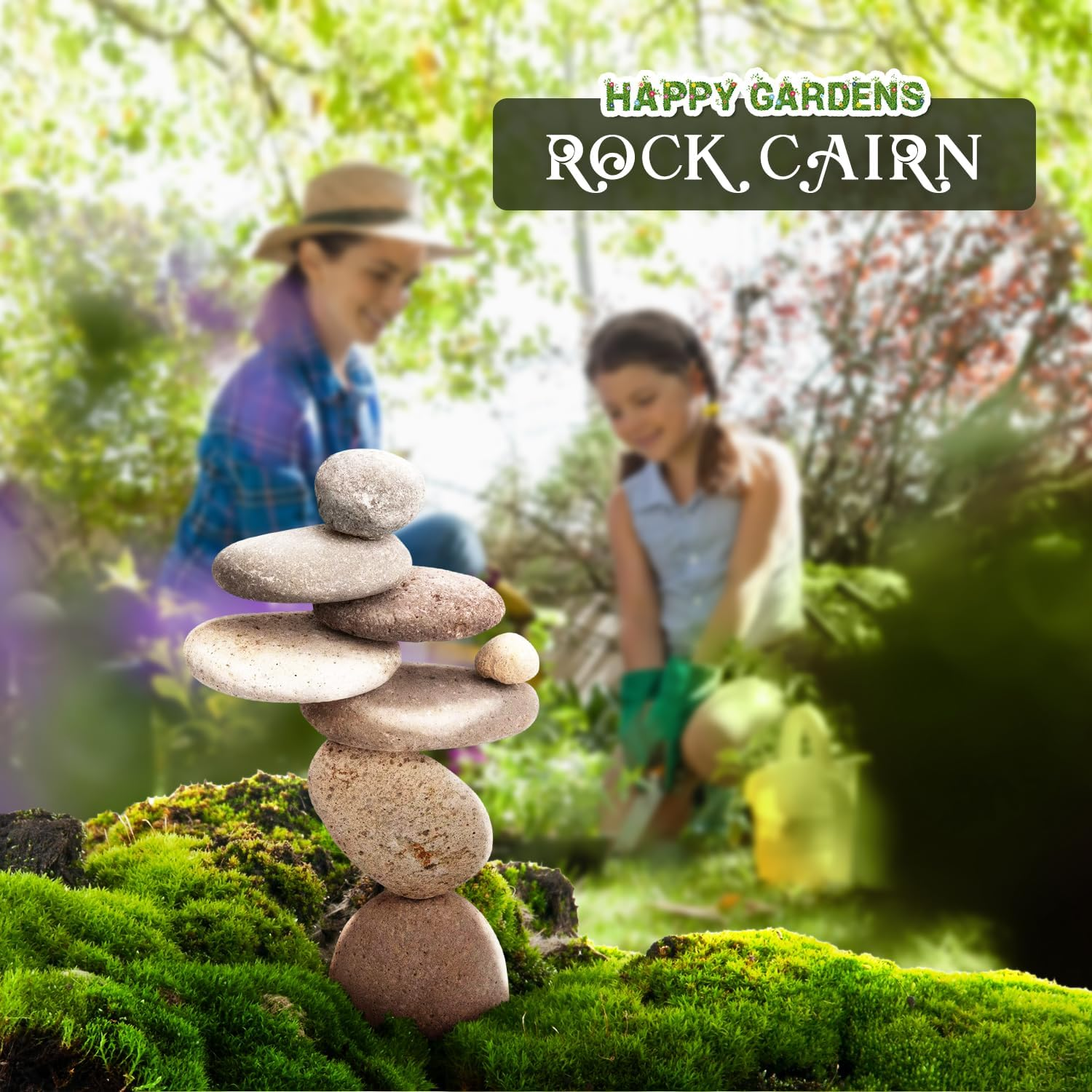 Happy Gardens Zen Stacked Rocks Sculpture | Cairn Statue Balancing Rock Stone Decor for Japanese Garden image number 3