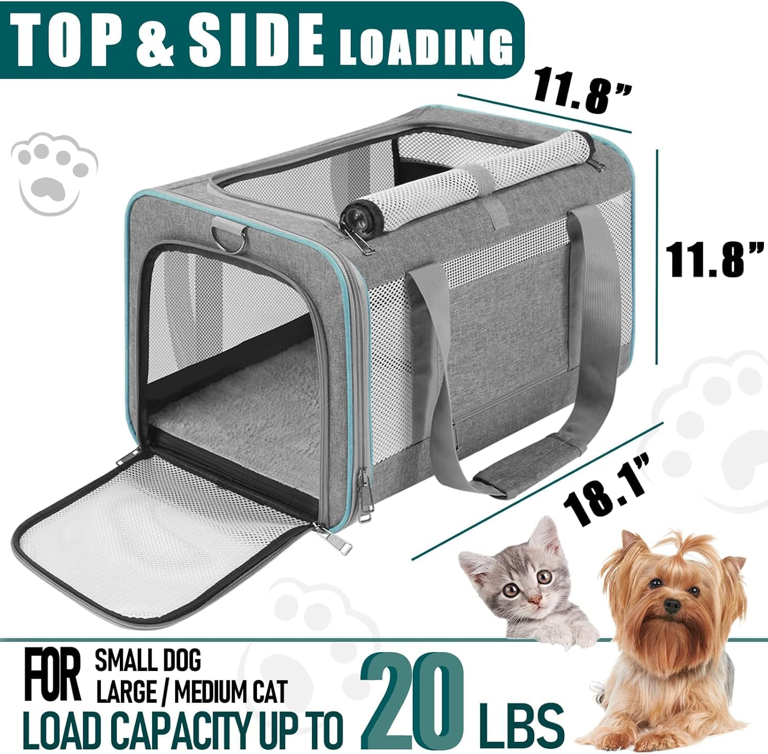 Aymxcls Pet Carrier for Large Cats 7KG+, Soft Sided Small Dog Travel Carrier Top Load/Collapsible Carrier Bag for Big Cat, 2 Kittens Sturdy Transport Carrier Long Trips/Medium Cats image number 4