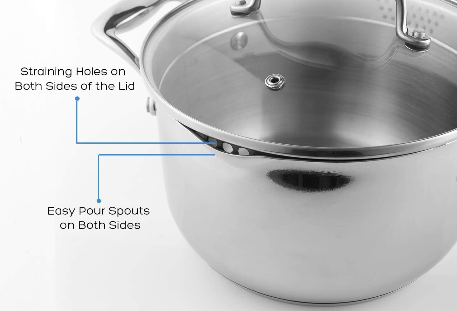 Rorence Stainless Steel Saucepan with Pour Spout & Glass Lid with Strainer - 3.7 Quart image number 3