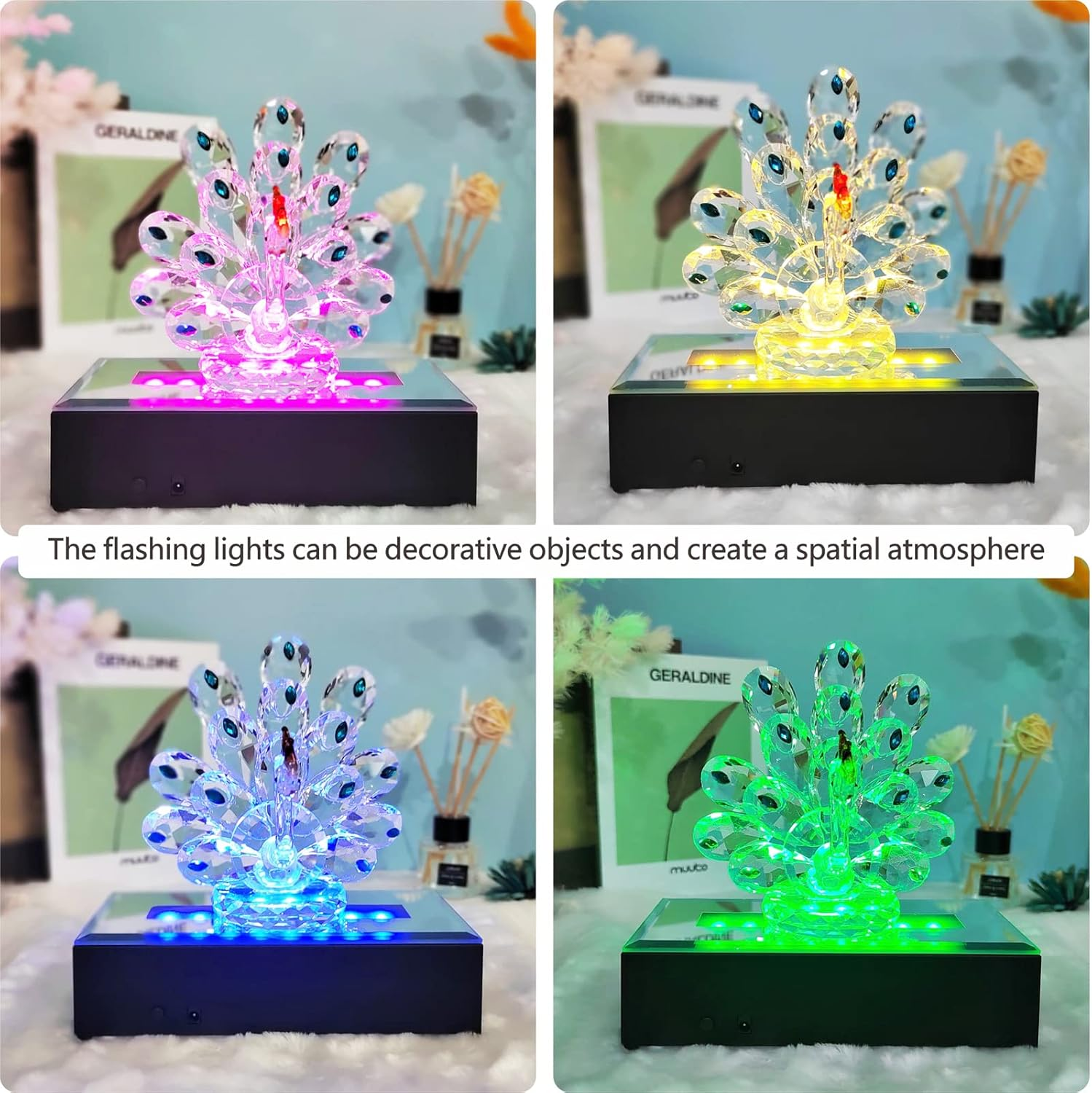 16 LED Light Display Stand Base for 3D Crystal Glass Art,Room Decoration and Holiday Casual Atmosphere Ornament Lamp- 6 Inch Rectangular Illuminated Holder Colorful Lights (Black) image number 4