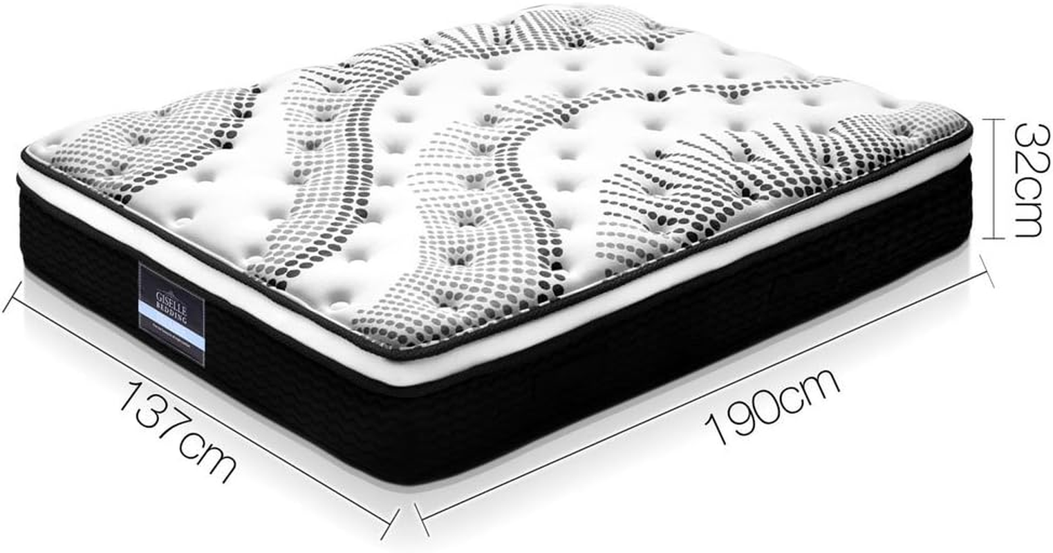 Giselle Bedding Double Mattress Bed Mattresses Innerspring Foam 32Cm Thickness, with 5-Zone Pocket Spring System and Breathable Euro Top, 5Yrs Warranty, Medium Firm, White + Greywith Vacuum Packed image number 2