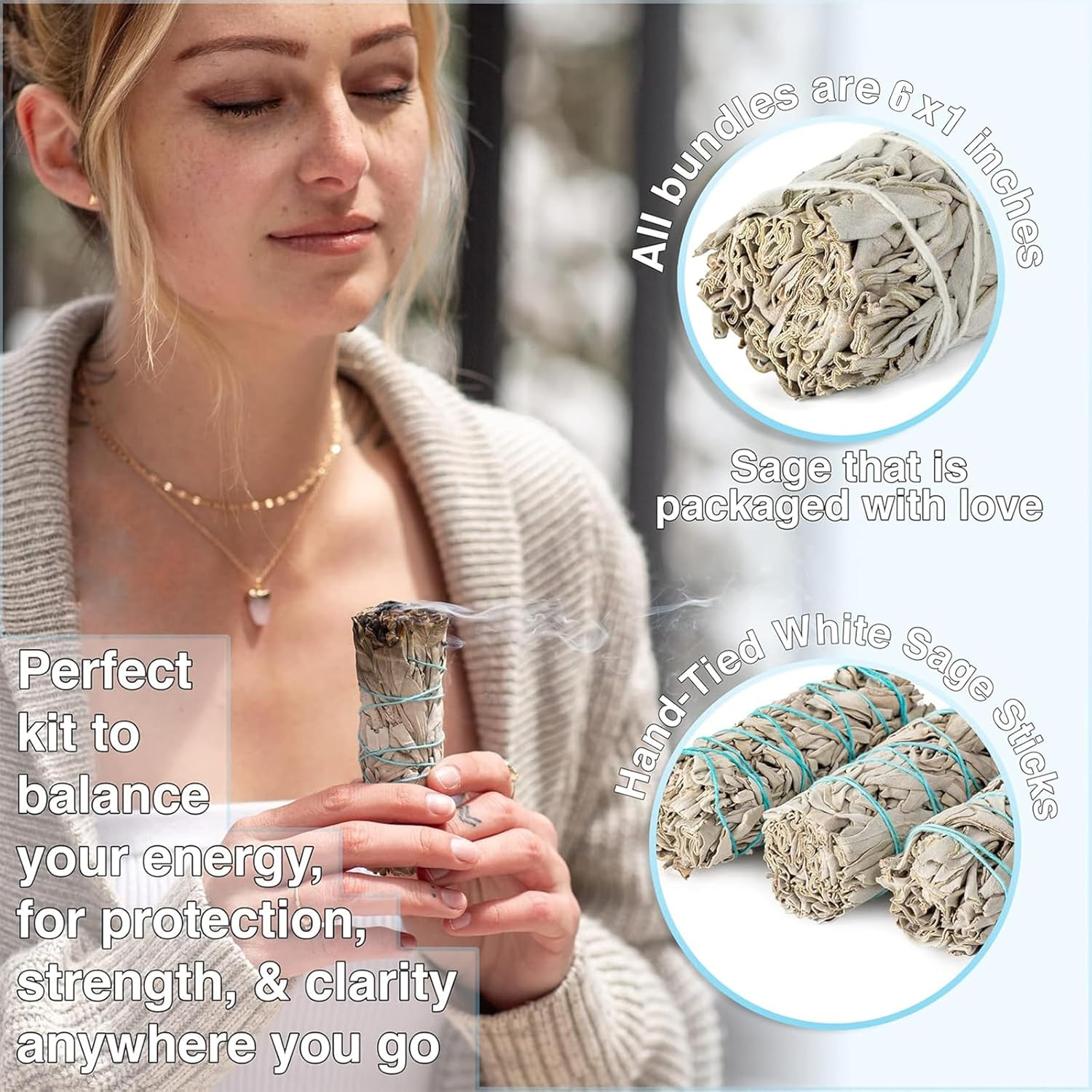 White Sage Bundles - 6 Pack-Sage Smudge Stick for Home Cleansing Incense Healing Meditation & Other Smudging Rituals and Premium California White Sage Incense 4 Inches Long image number 3