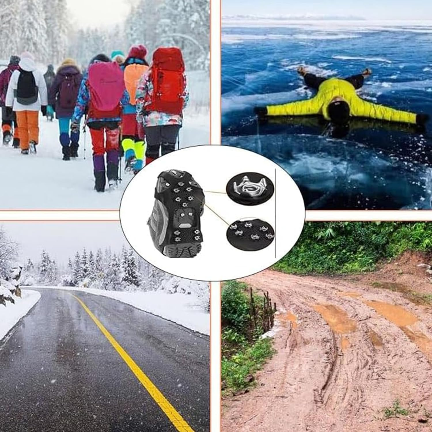 ZSNZCTX Ice Cleats Crampons, 2Pcs Ice Snow Traction Cleats Grippers Steel Rubber Spikes for Walking Climbing Hiking Fishing Outdoor, 21Cm*14Cm, Black image number 2