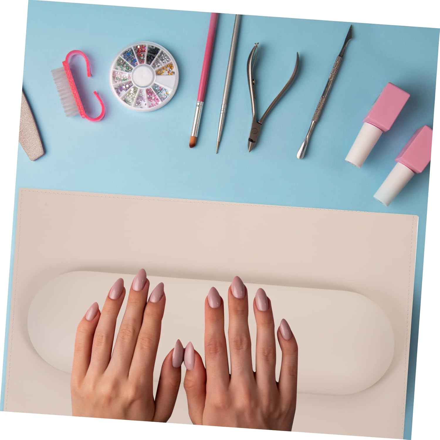 Nail Art Hand Cushion and Table Mat Set 2Pcs Soft Arm Rest for Nails Manicure Salon Accessory in Milk Coffee Color image number 6