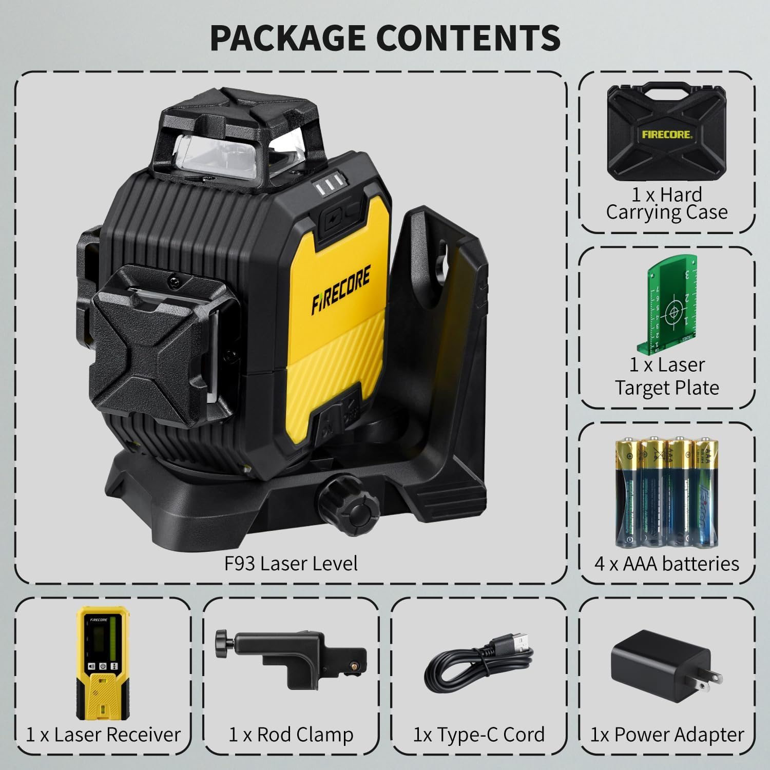 Firecore Laser Level 360 Self Leveling with Receiver, &plusmn;2Mm High Accuracy, Outdoor Pulse Mode to 60M, Green Cross Line Lazer Leveler Tool for Construction, Rod Clamp and Hard Carrying Case Included image number 2