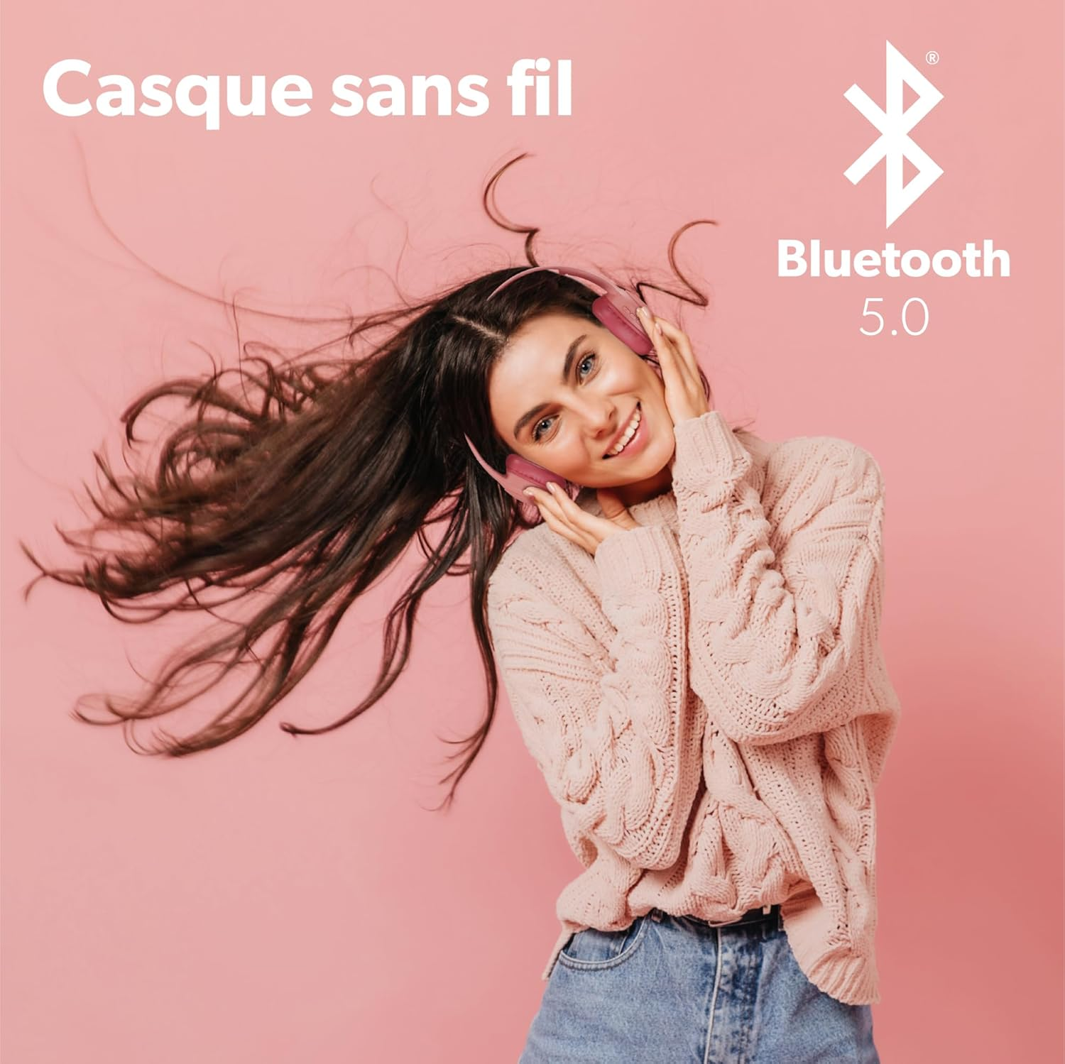 T'NB Wireless Headphones, Foldable Passive Noise Cancelling Headphones with Bluetooth Connection, Stereo Sound with Built-In Microphone, Battery Life up to 30 Hours - Pink image number 4