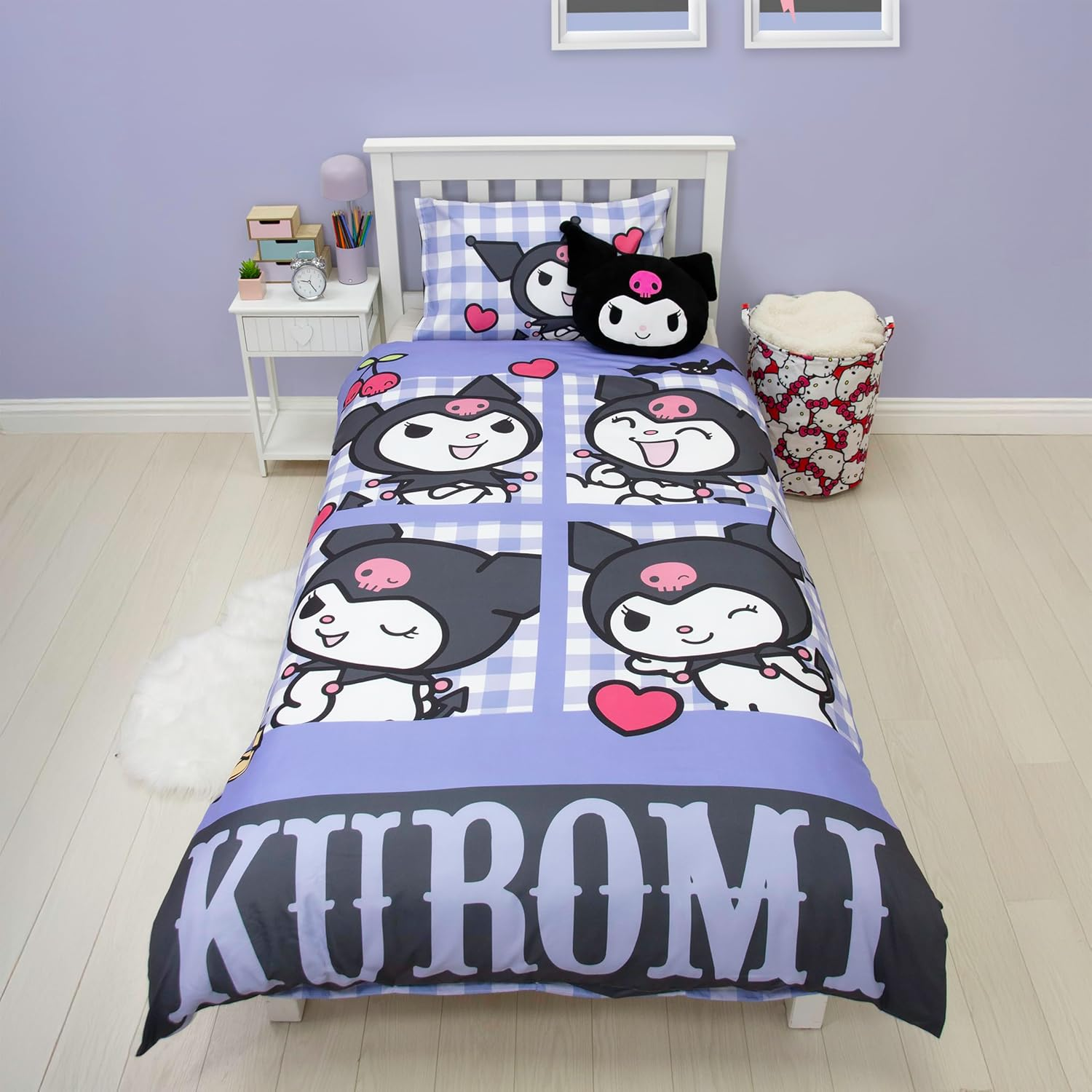 Character World Hello Kitty Officially Licensed Rebel Design Single Duvet Cover Set | Reversible 2 Sided Kuromi Bedding Including Matching Pillow Case | Perfect for Kids Bedroom | Polycotton image number 1