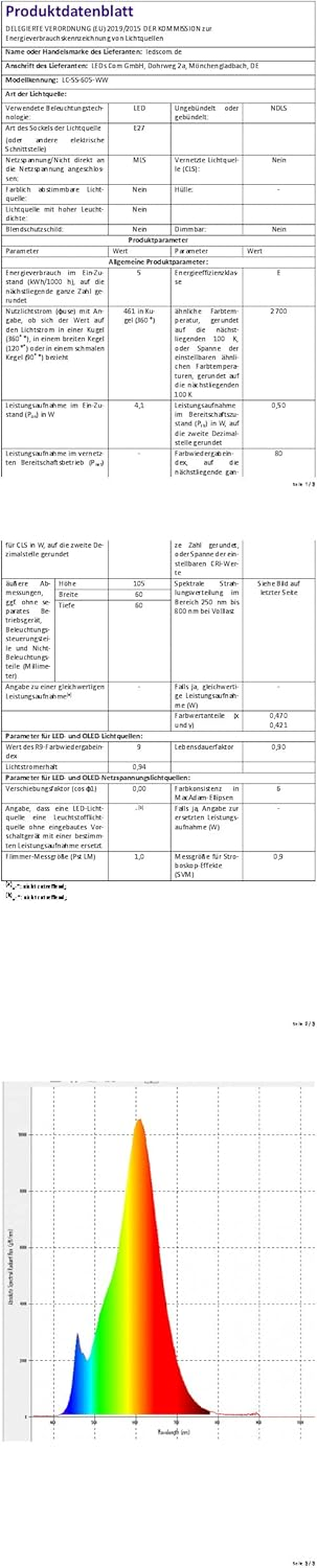 Ledscom.De E27 LED Light Bulb A60 Warm White (2700K) 4.1W 461LM Head Mirror (Silver) 4 Pack