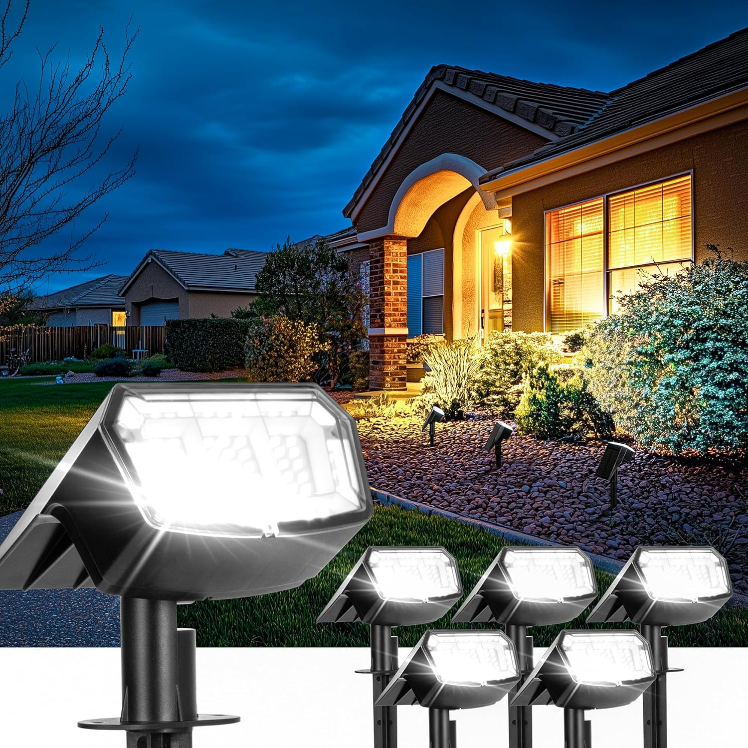 Solar Lights Outdoor Lighting IP65 Waterproof, 63LED Soalr Spotlights, 6 Pack Solar Powered Lights for Outside, Outdoor, Yard, Landscape Lights-Warm Light