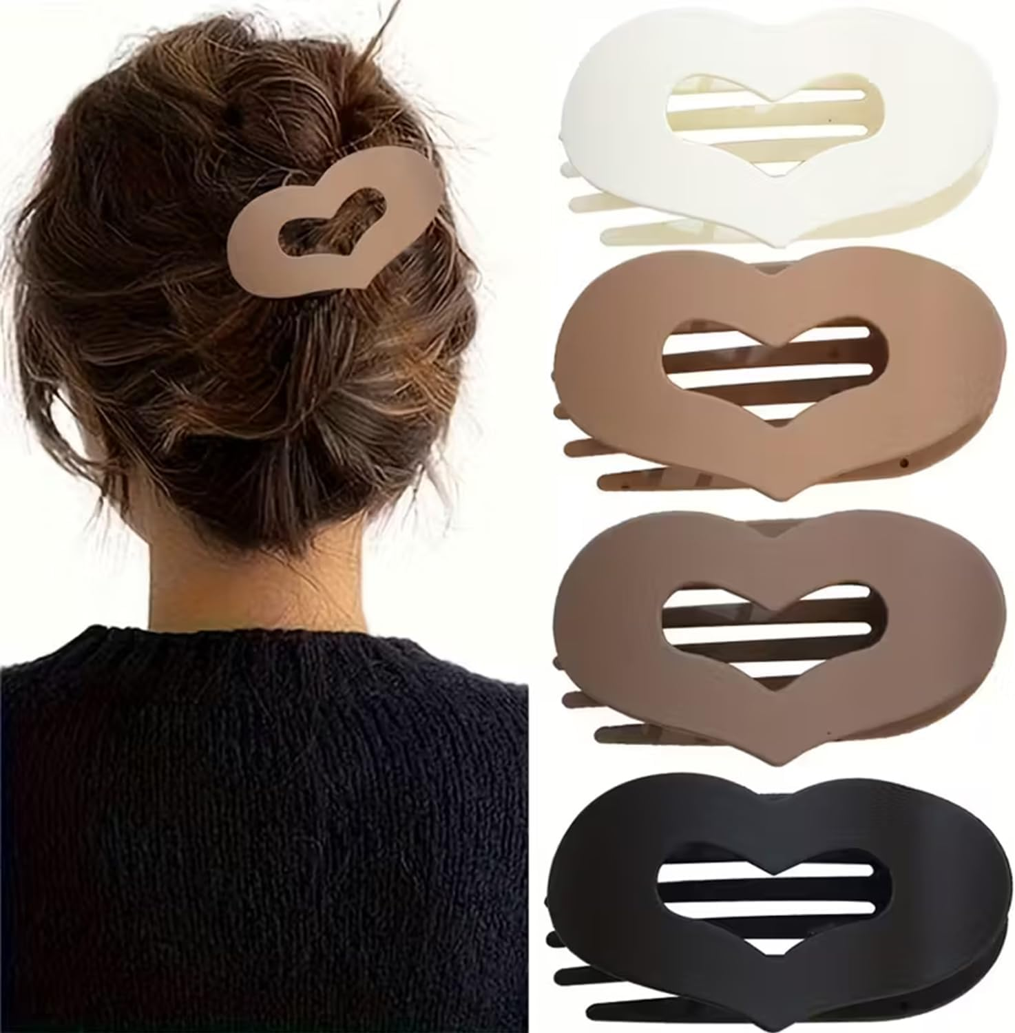 Women'S Hair Clip, Flat Claw Clip, Strong Hold & Non-Slip, Heart-Shaped Matte Hair Clip for Inserting for Thick and Thin Hair, Pack of 4 image number 3