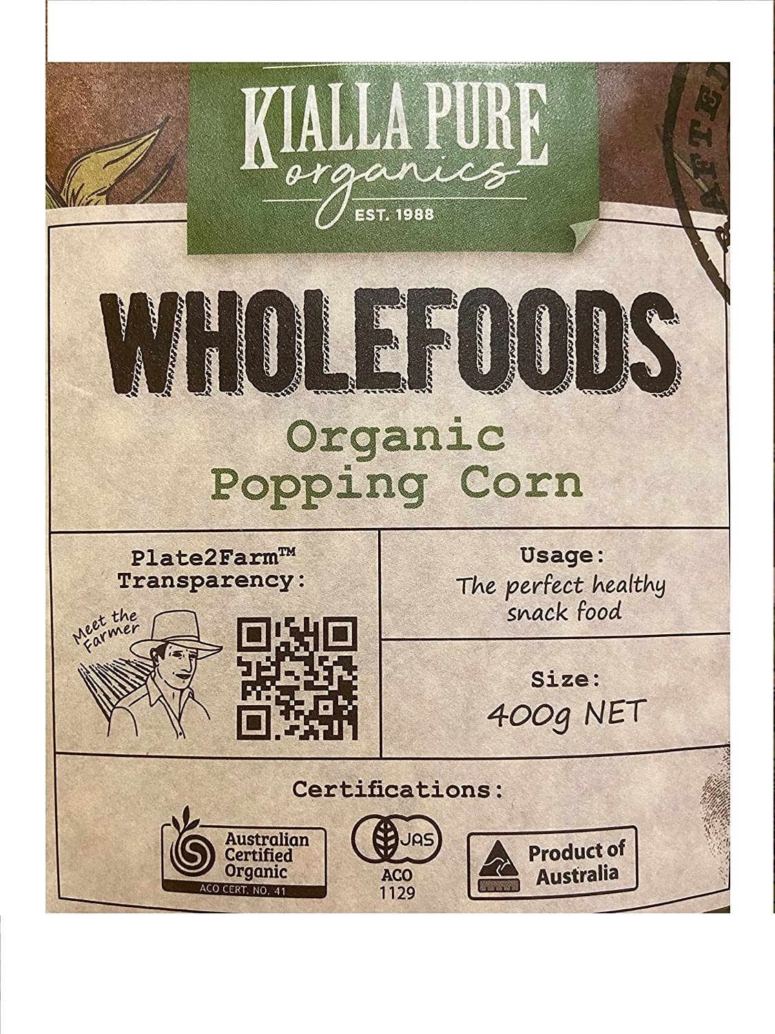 Kialla Pure Organics Organic Popping Corn, 400 G image number 3