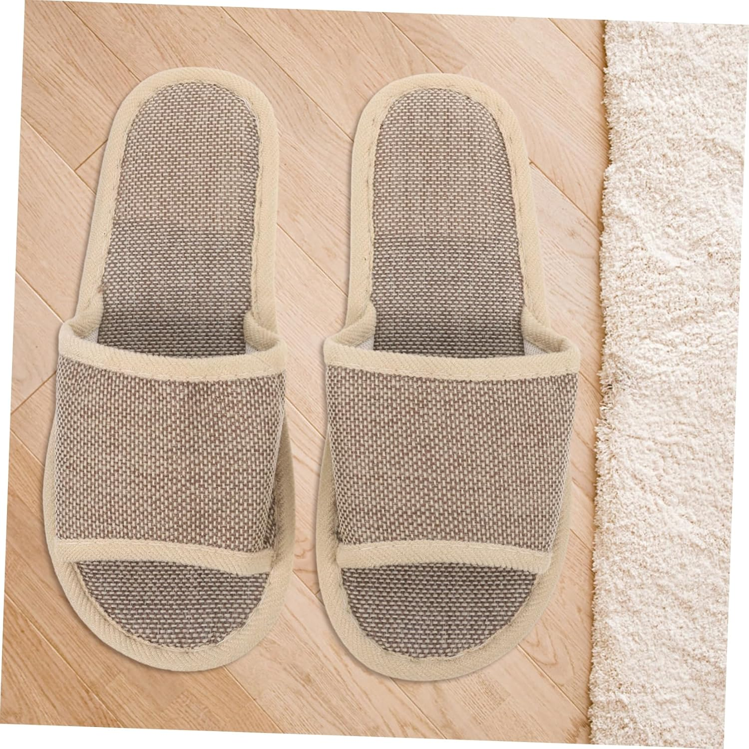Ipetboom 2 Pairs of 29Cm Anti-Slip Eva Slippers for Home and Hotel Beige Cotton Linen Slippers Suitable for Size 40-43 Comfortable Indoor and Outdoor Footwear image number 6