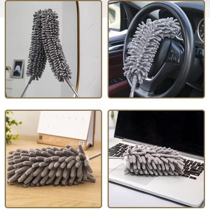HOXHA 7 Pcs Feather Duster Set with 4 Brush Head 2.5 Meters' Extra Long Extension Pole, Bendable Extendable Duster for Cleaning High Ceiling, Ceiling Fan, Blinds, Cobwebs, Furniture, Cars image number 3