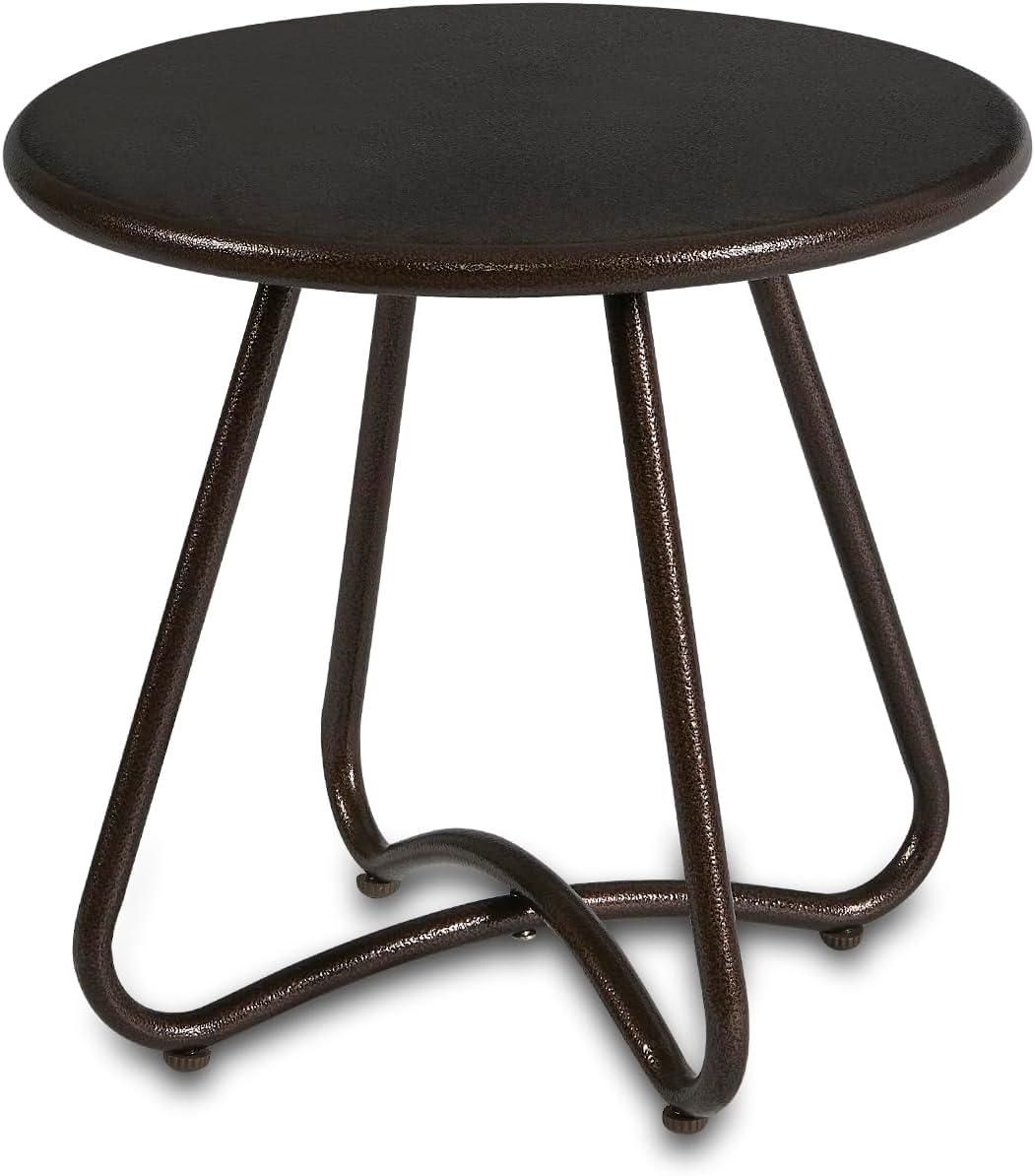 YIYAN Patio Small Side Table Waterproof round Metal Steel Weather Resistant Portable Outdoor and Indoor End Table for Garden Balcony Yard(Brown) image number 2