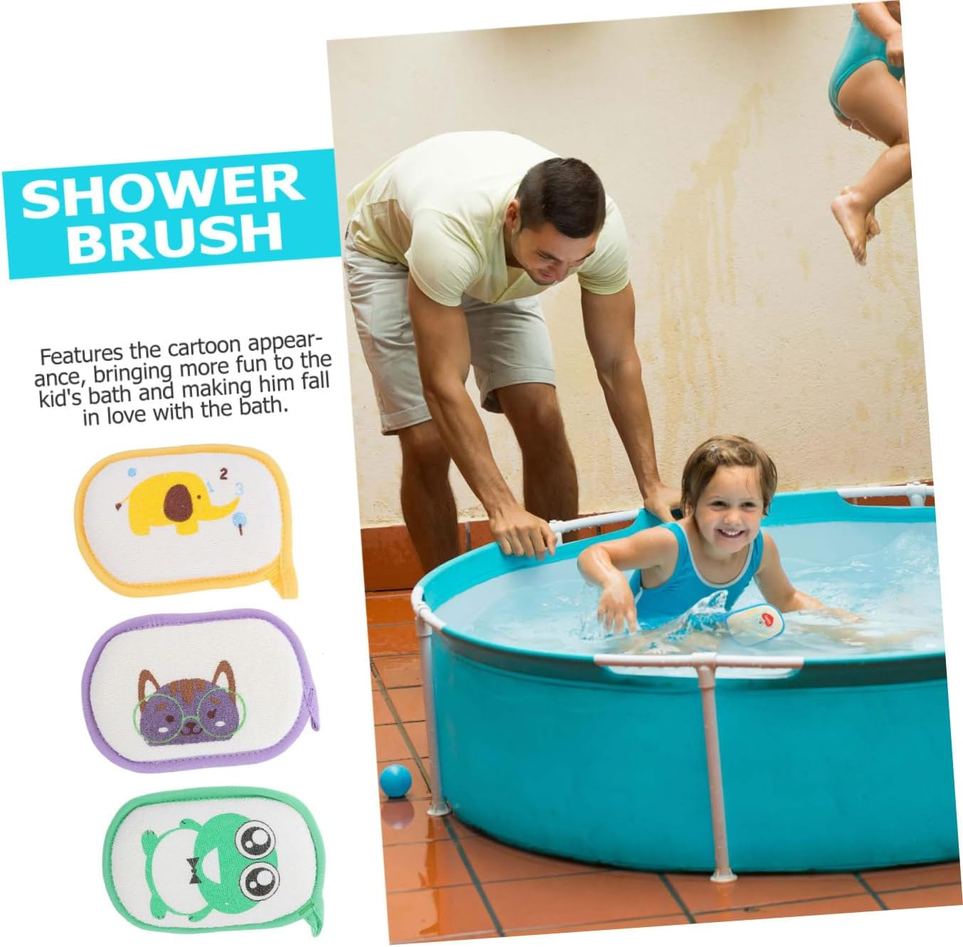 Hohopeti 3Pcs Shower Scrubber Set with Cartoon Bath Sponges, Bath Brush for Newborns, Soft Colorful Bathing Accessories for Gentle Skin Cleaning image number 1