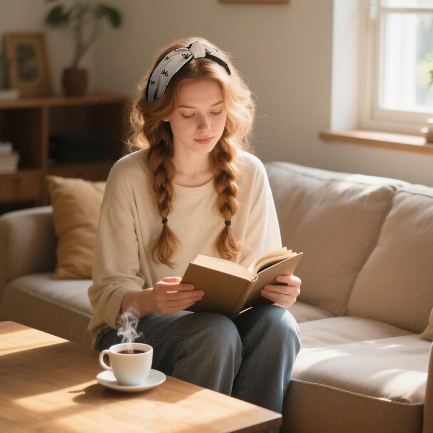 Bumlofa 4 Pieces Bows Print Knot Headbands Women'S Set, Retro Motif Design for Headbands, Girls, Headband Wide with Everyday Use image number 6