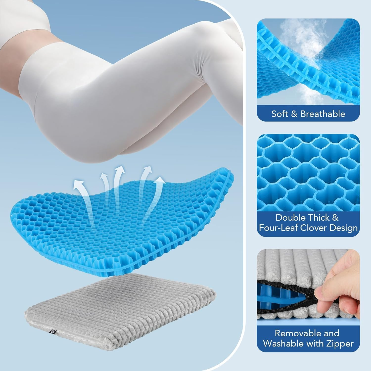 HASA Zone Gel Seat Cushion, Double Thick Breathable Car Seat Cushion for Long Sitting, Back Support Cushion with Warm Cover for Winter Home Office Car Wheelchair & Pet image number 2