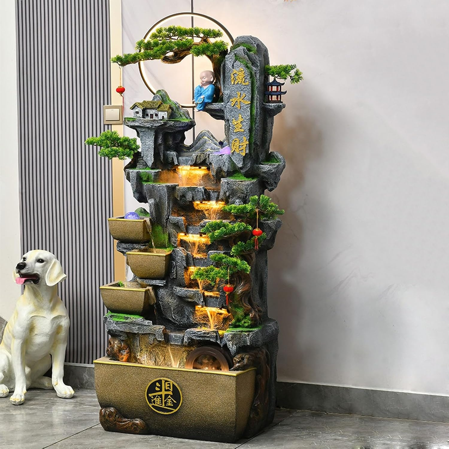 Outdoor Fountain Floor Standing Water Fountain with Rockery and Feng Shui Ball Decorative for Living Room, Modern Resin for Home and Garden Decoration image number 6