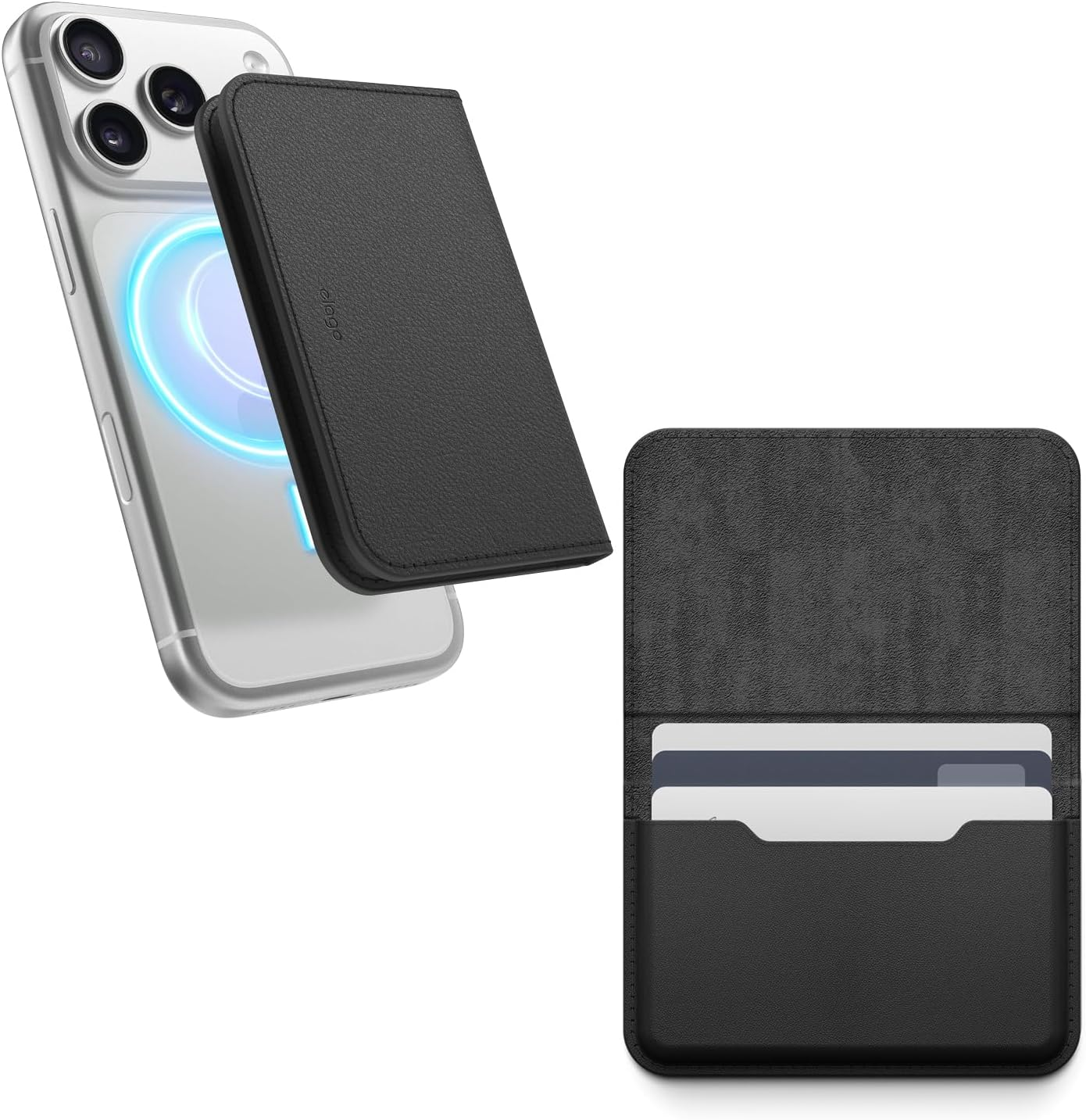 Elago Magnetic Vegan Leather Wallet Card Holder 4-Cards Compatible with Magsafe for Iphone 17/16/15/14/13/12 Series - Secure Phone Wallet, Scratch and Damage Protection (Black)