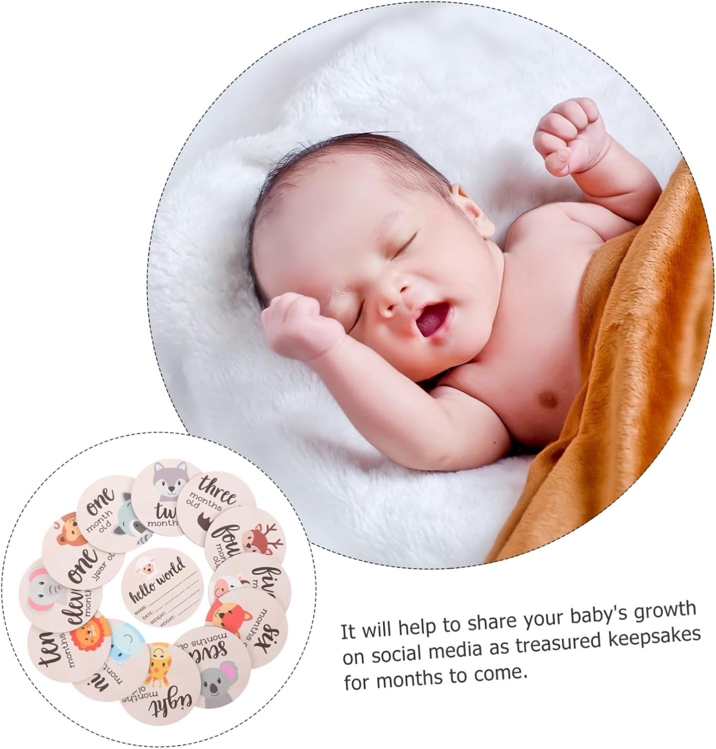 1 Set Milestone Cards Wooden Monthly Signs for Newborn Announcement and Photography Smooth Surface Unique Design Present for Expecting Moms image number 1