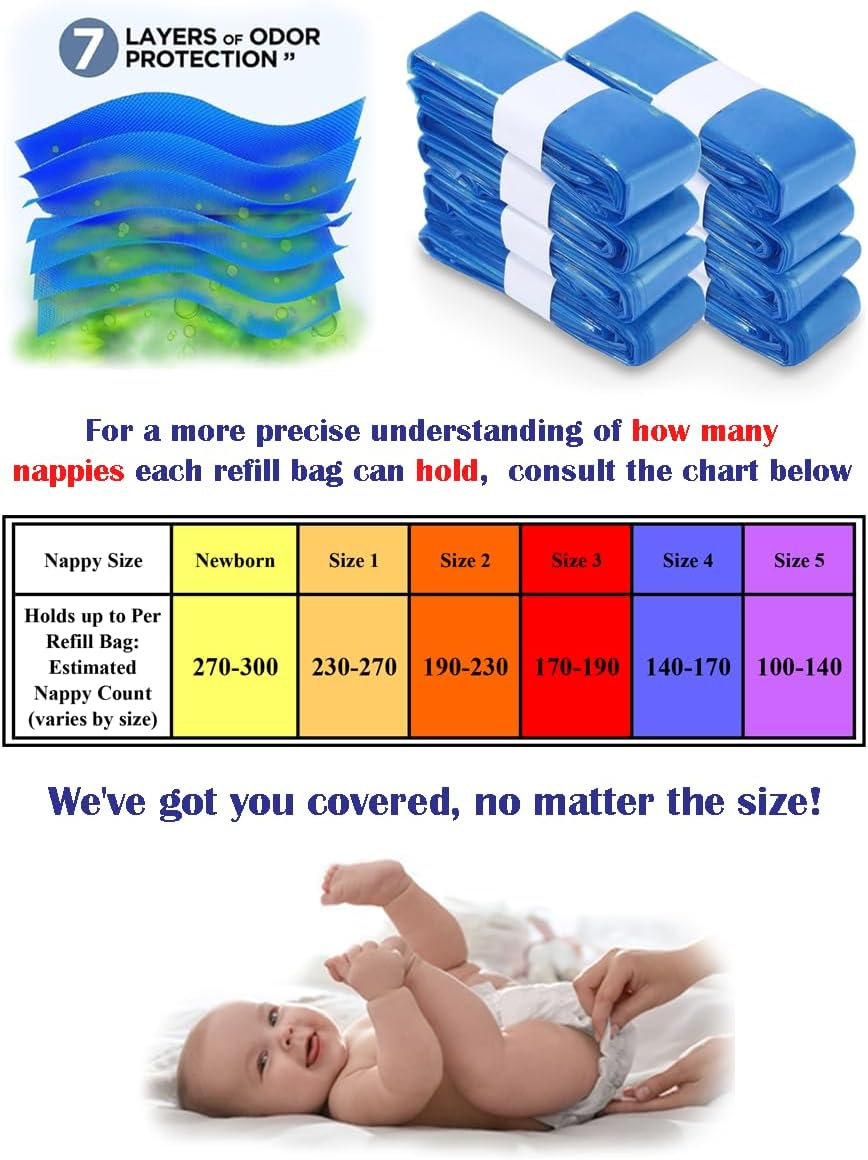 8-Pack (80M) Nappy Bin Refill Bags Compatible with Tommee Tippee Twist & Click Refill - Max Odor Lock and Germ Protection, Newborn Baby Diaper Pail Liner, Cassette Not Included (10M Each) image number 5