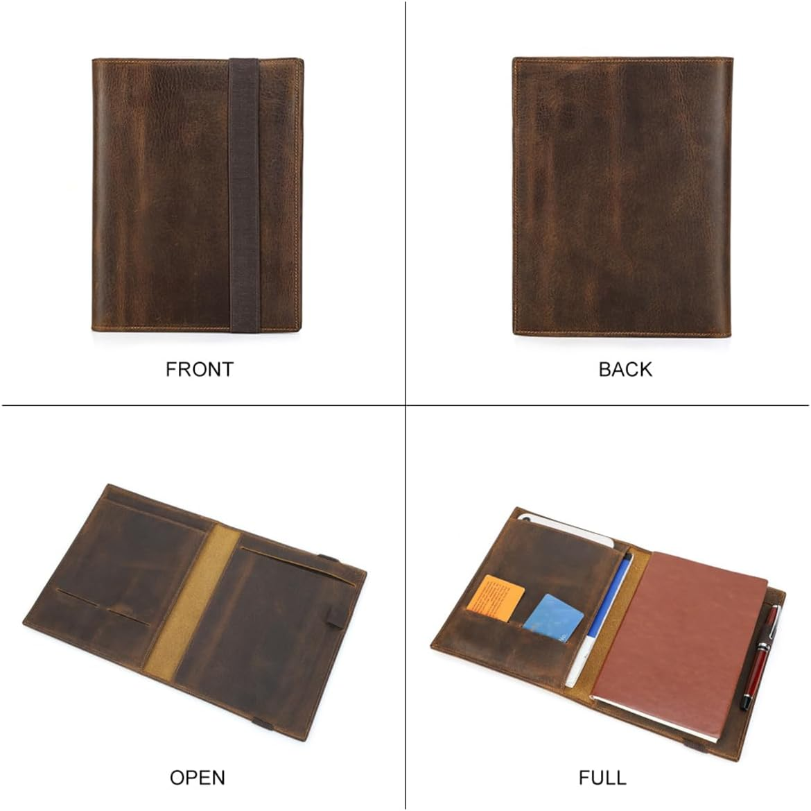 Contacts Full Grain Leather Portfolio for Men Legal Pad Padfolio Folder Binder Organizer Notebook Holder Fit 7.9" Ipad and A5 Size Document image number 2