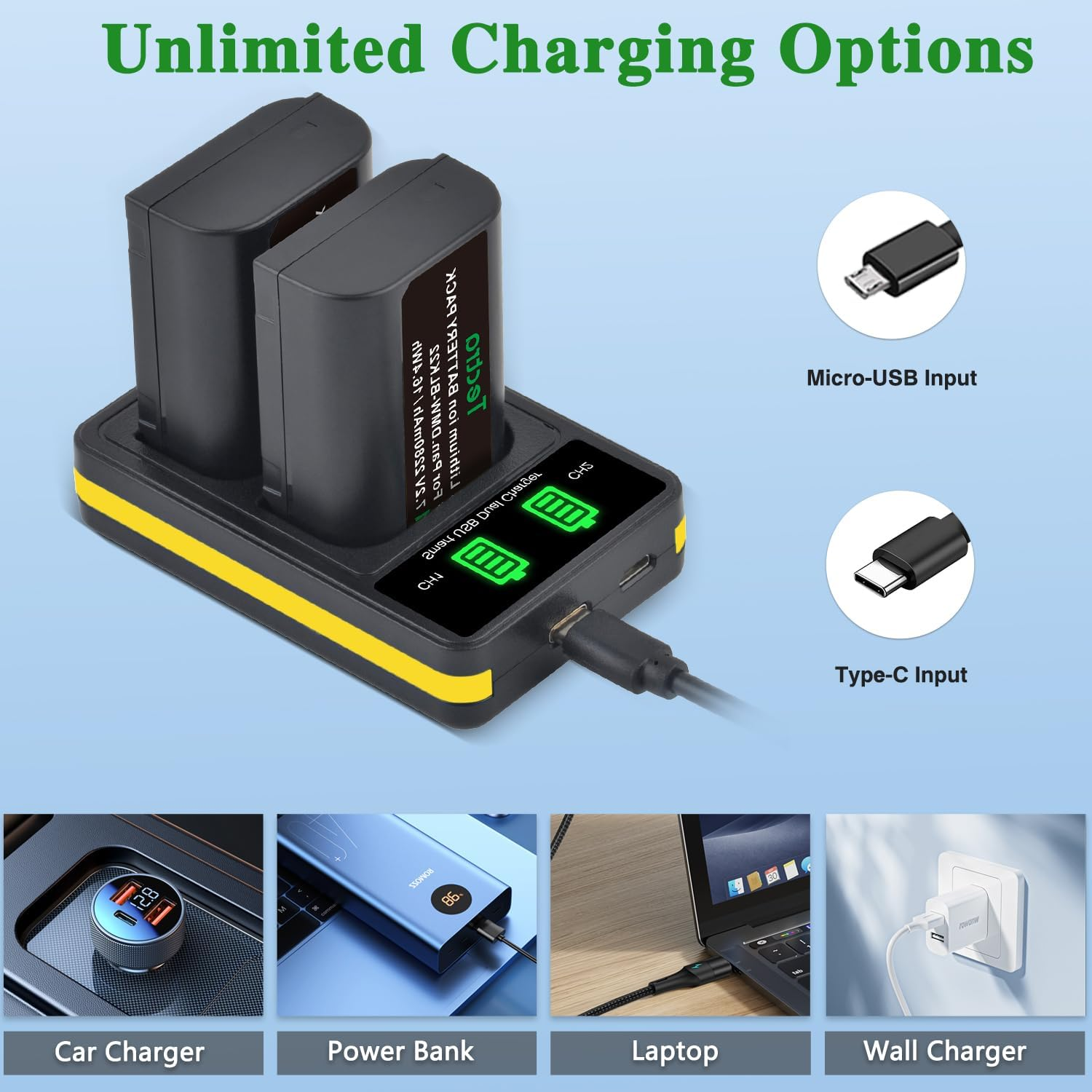 Tectra 2 Pack DMW-BLK22 Battery and LED Dual Charger for Panasonic Lumix S5II, S5, S5IIX, GH6, GH5 II, S5M2, S5M2X, GH5M2, DC-G9II, DC-S5-II Cameras, image number 4