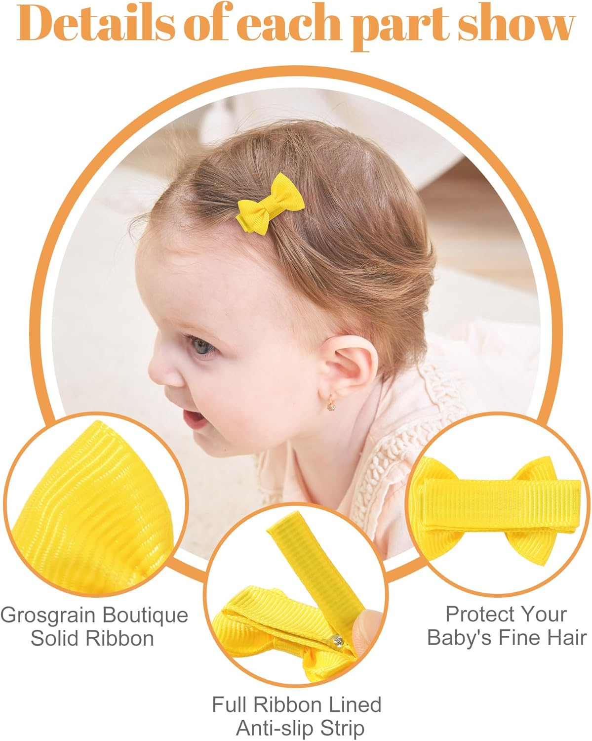 Pack of 50 1.4 Inch Baby Hair Clips Fully Lined Grosgrain Boutique Solid Band Mini Straps for Girls Teenagers Infants Children Toddlers Newborns image number 4