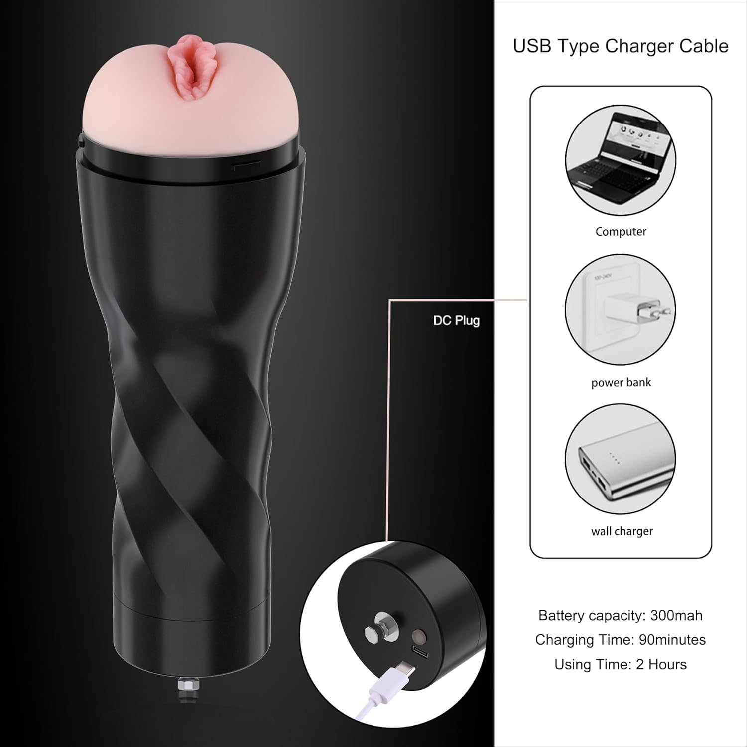 Hismith Male Masturbator with Kliclok System, 3 Speed+2 Modes Vibrating Male Stroker with Remote Controller, Black Berry image number 1