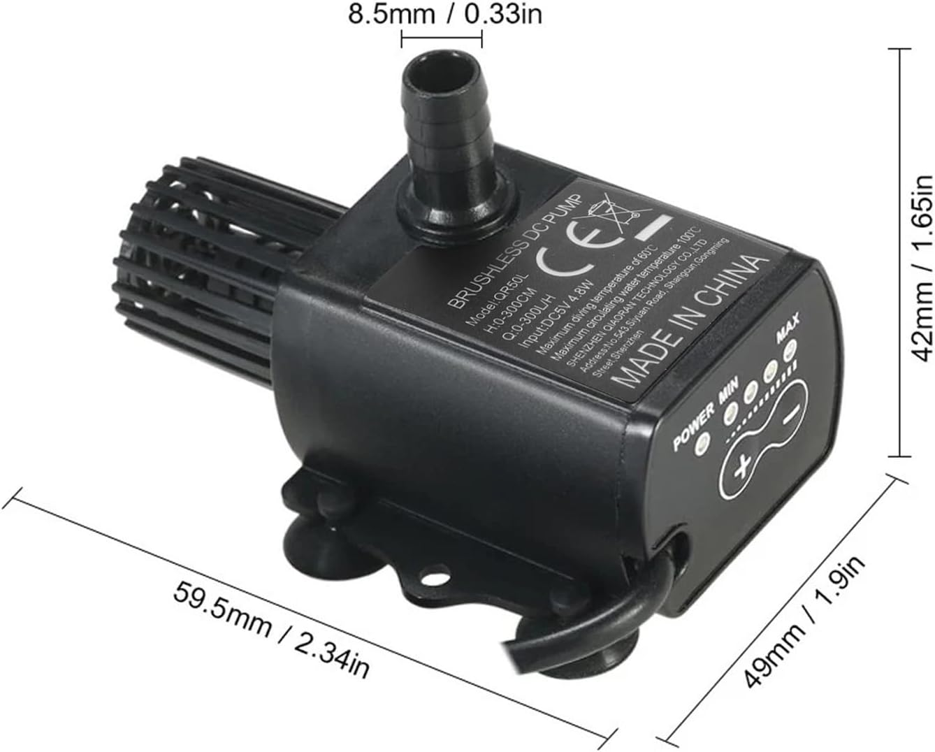 Fountain Water Pump, 300L H Submersible Aquarium Pump with Adjustment Detachable Design and LED Indicators for Pond Fish Tank
