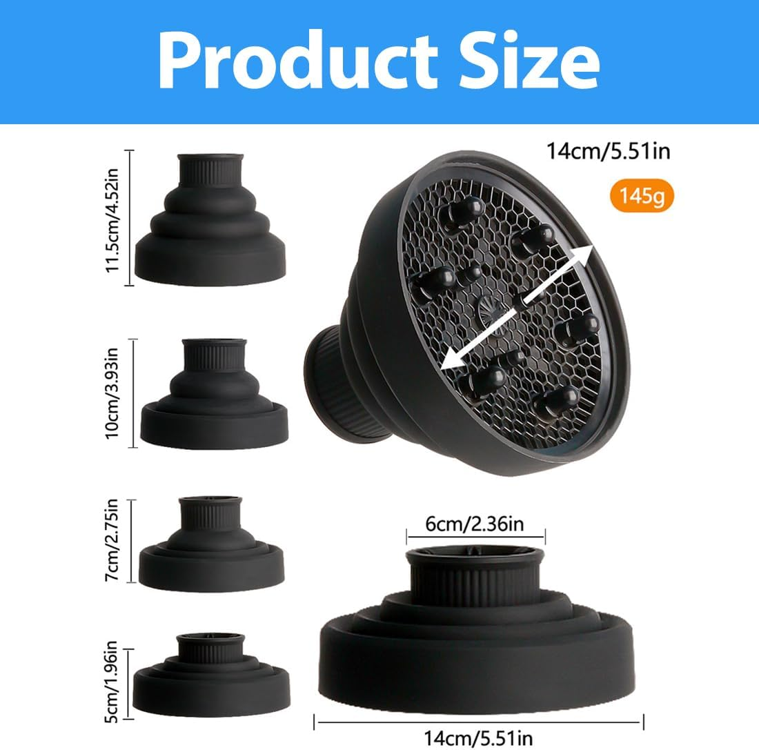 GXGM Diffuser Attachment Hair Dryer with Silicone Attachment, Foldable Hair Dryer Diffuser, Universal Attachment for Curly Hair, a (4-5 Cm) image number 4