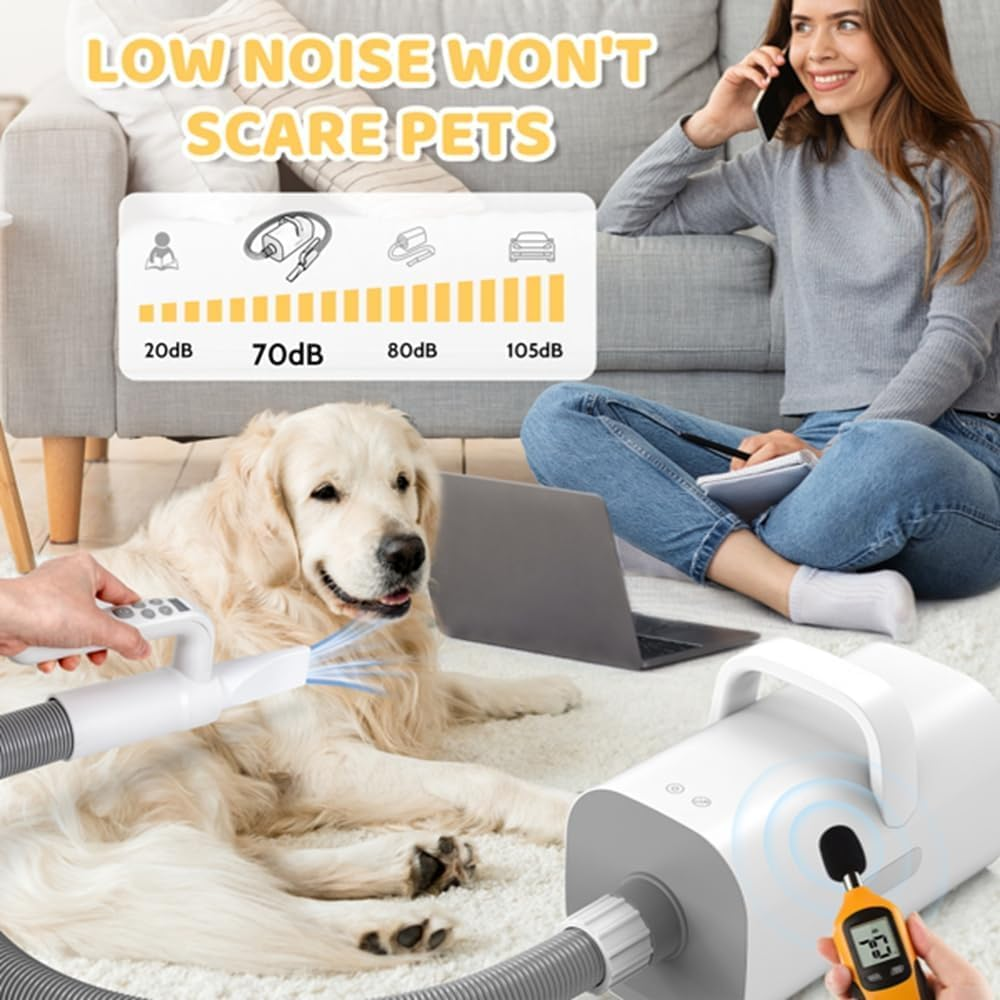 Dog Dryer, Pet Hair Dryer with Adjustable Wind Speed and Temperature Control, 4 Different Nozzles, Quiet Dog Blow Dryer, Quiet Blower for Dogs & Cats, Pet Fan image number 3