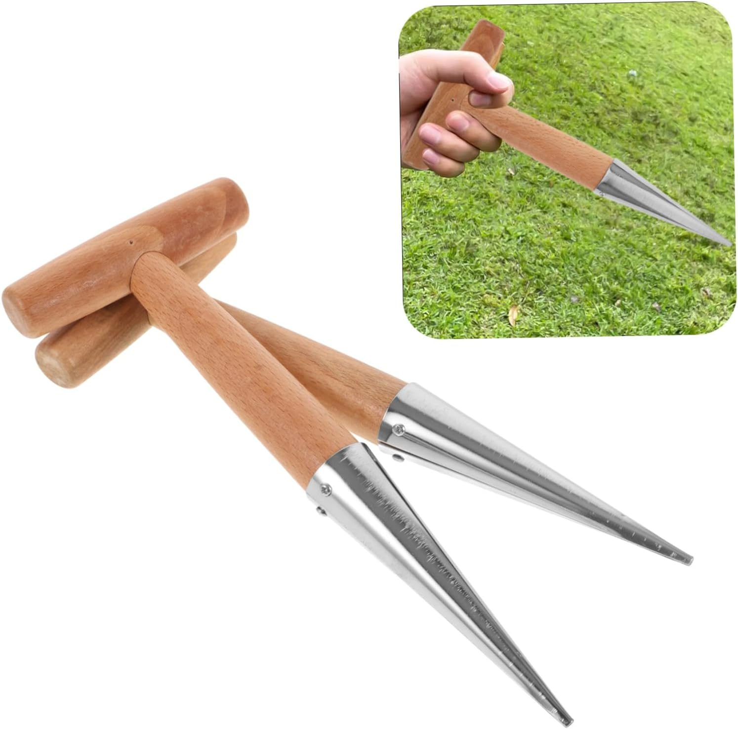 Operitacx 2Pcs Garden Planting Dibber with Handle for Precise Hole Punching Safe Polished Surface for Succulent and Vegetable Cultivation Easy Transplanting Tool for Gardeners image number 3