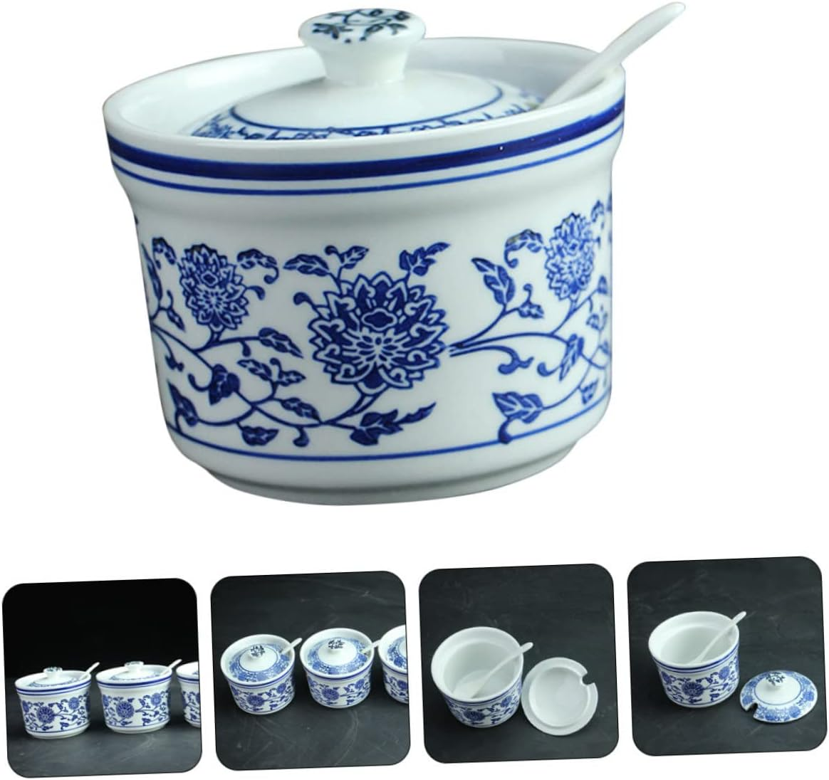 FUNOMOCYA Ceramic Seasoning Jar with Spoon Airtight Storage Canister for Spices Elegant Kitchen Container for Salt Sugar Condiments for Home Restaurant and Use image number 2