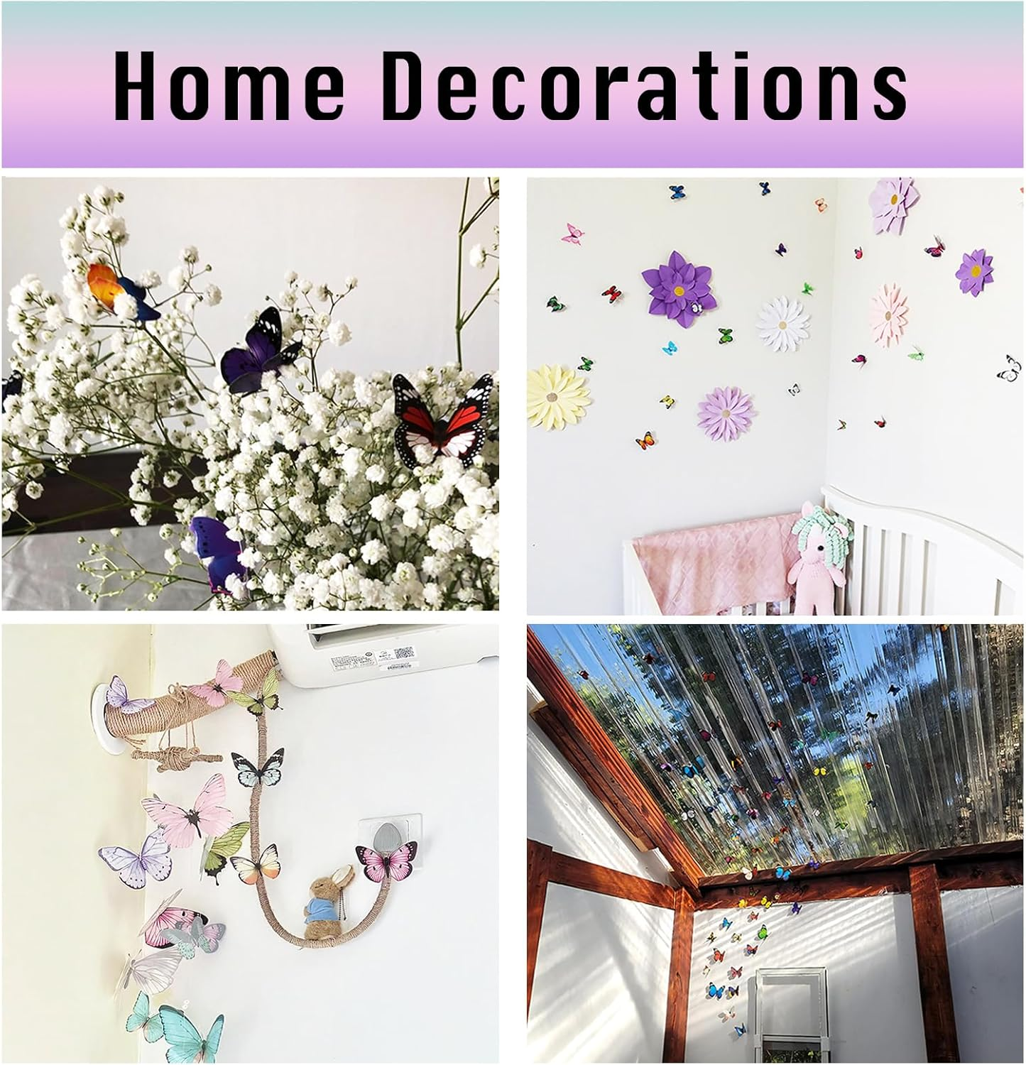 3D Butterfly Wall Decals, Removable Magnetic & Self-Adhesive, 72 Pcs Double-Layered Wings for Home Decor, Parties, Bedroom, Office (Multicolor)